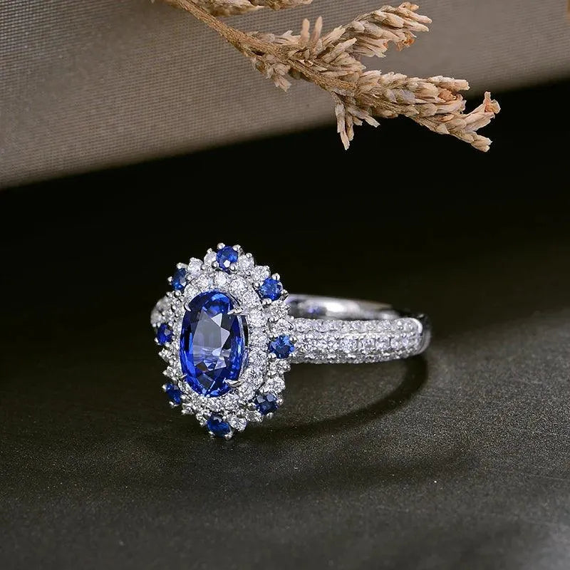 1.57ct Natural Sapphire & Diamond Halo Engagement Ring in 18K White Gold - Perfect for Proposals, Weddings & Anniversary Gifts