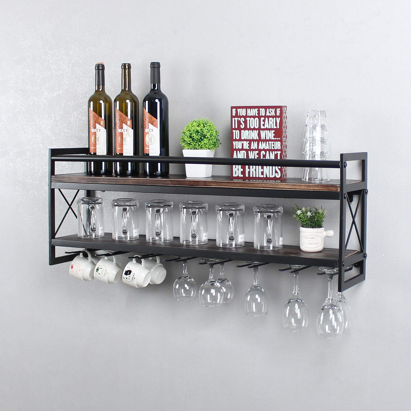 MBQQ Industrial 2-Tier Wood Wine Rack - 36