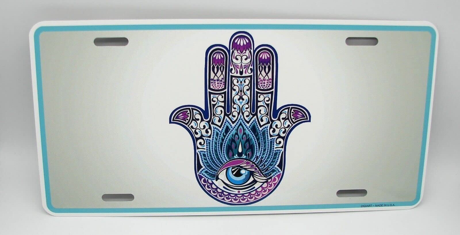 Khamsa Hamza Hamsa Hand Evil Eye Metal Car License Plate Auto Tag - Protection Charm for Vehicle, Man Cave, Room, Garage & Workshop Decor - Perfect for Spiritual Protection & Stylish Home/Office Decoration