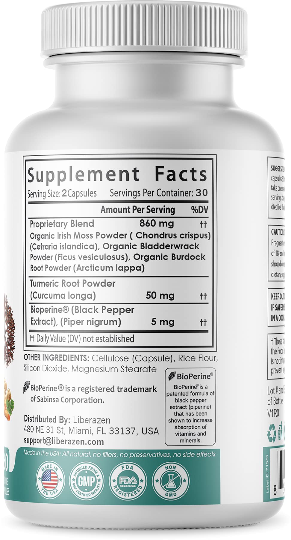 Organic Irish Sea Moss Pills - Wildcrafted Dr. Sebi Inspired Seamoss Blend with Turmeric, Burdock Root & Bladderwrack - Enhanced with Black Pepper for Better Absorption - 60 Vegan Capsules - Supports Immune System, Digestion & Energy - Perfect for Daily Wellness Routine