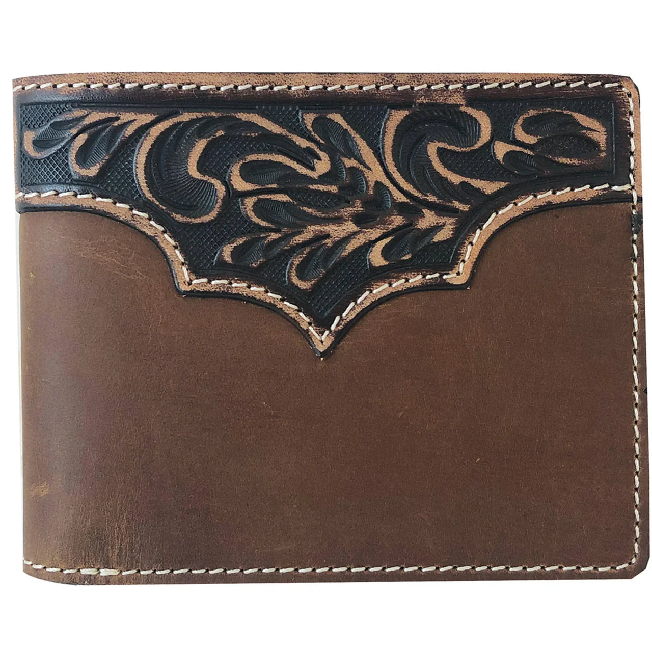 Roper Genuine Leather Bi-Fold Wallet with Tooled Yoke Design in Tan - Perfect for Everyday Use, Travel & Gift Giving