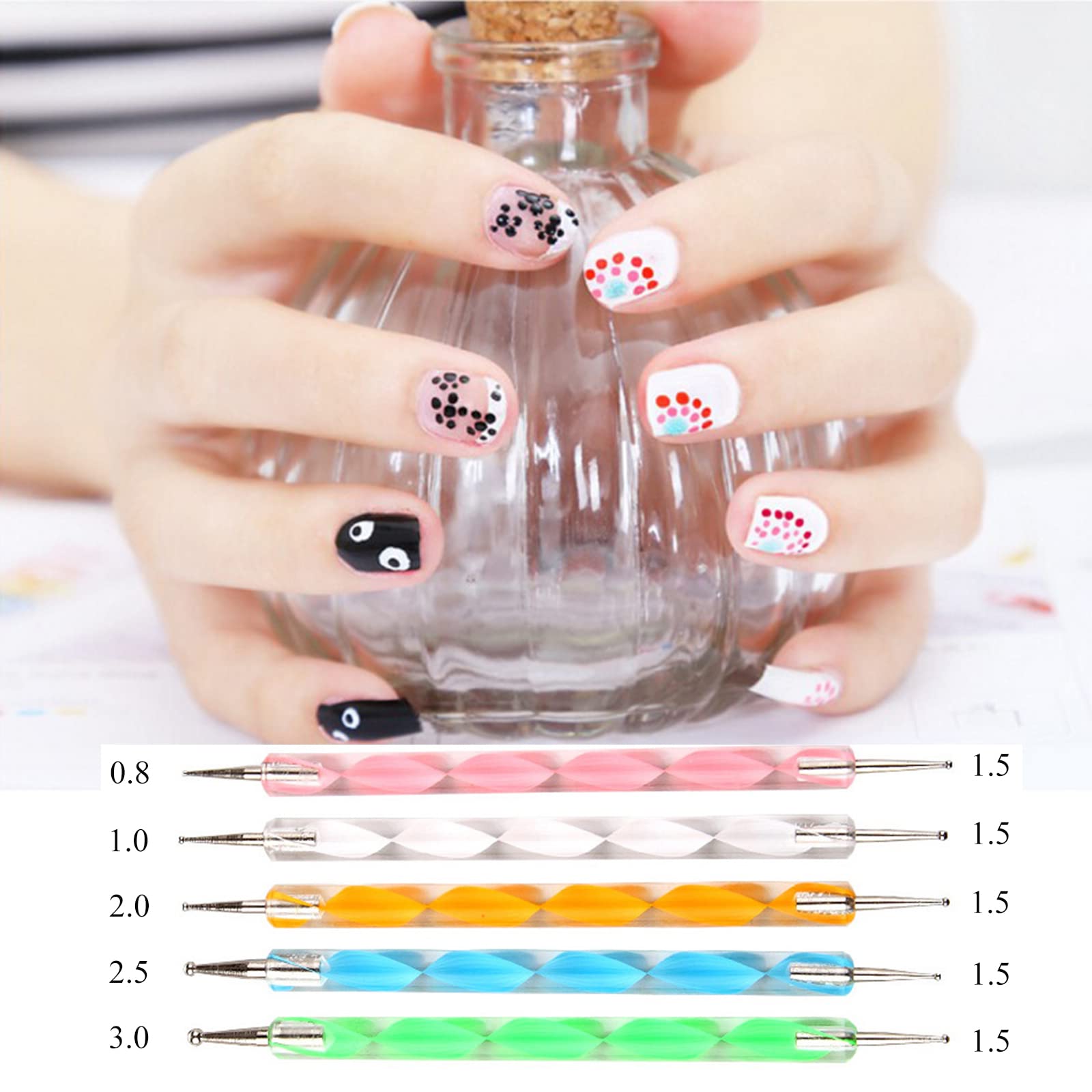 Professional Nail Art Brush Pen Kit - AB Rhinestone UV Gel Building, Drawing, Lining Brushes Set with Dotting Pens & Manicure Tape - Perfect for DIY Nail Designs at Home or Salon (Women & Girls)