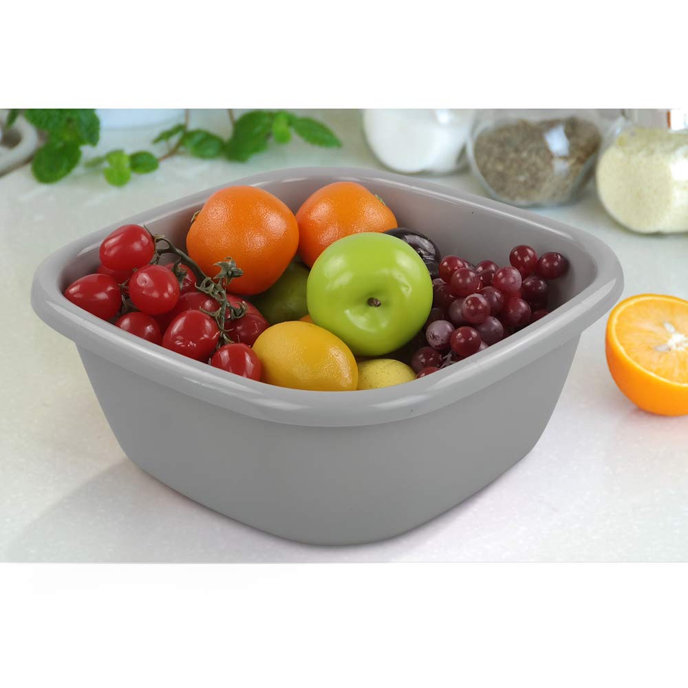4-Pack 12 Quart Plastic Square Wash Basins - Durable Gray Laundry Pans for Clothes, Dishes, and Household Cleaning (Perfect for Laundry Rooms, Kitchens, and Outdoor Use)