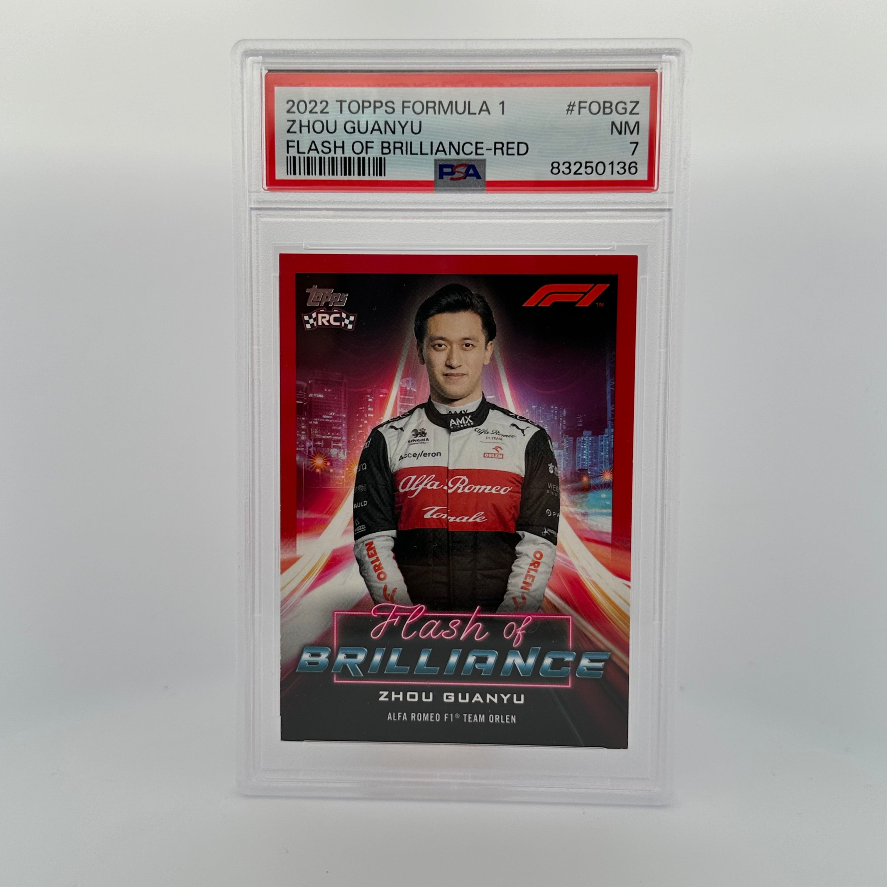 PSA 7 Zhou Guanyu #FOBZG Flash Of Brilliance Red Trading Card - Perfect for Collectors, Sports Memorabilia Enthusiasts and F1 Racing Fans