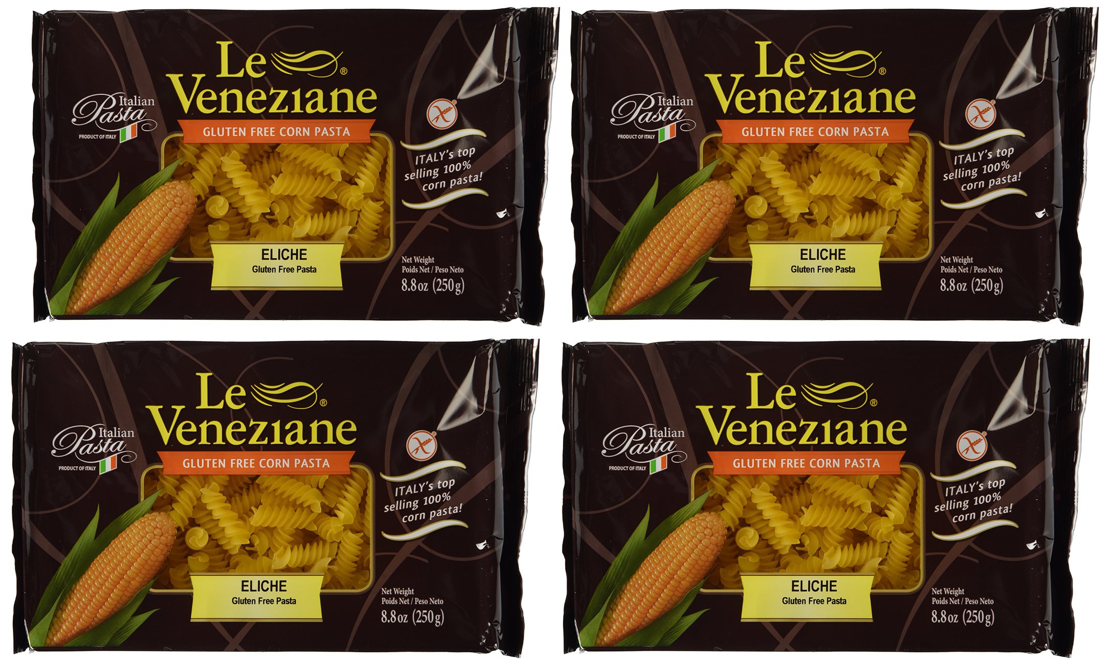Gluten-Free Italian Fusilli Pasta (Eliche) by Le Veneziane - 4 Pack (8.8 oz Each) | Perfect for Vegan, Celiac & Healthy Pasta Dishes