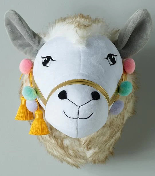 Jiggle and Giggle Llama Head Wall Hanging Decor - Cute Animal Themed Nursery, Kids Room & Boho Home Decor