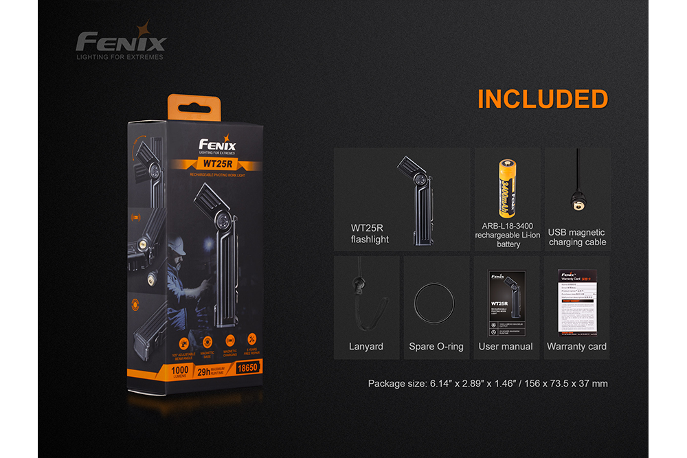 Fenix WT25R Rechargeable LED Flashlight - 1000 Lumens High Brightness, Adjustable Head for Camping, Hiking & Emergency Use