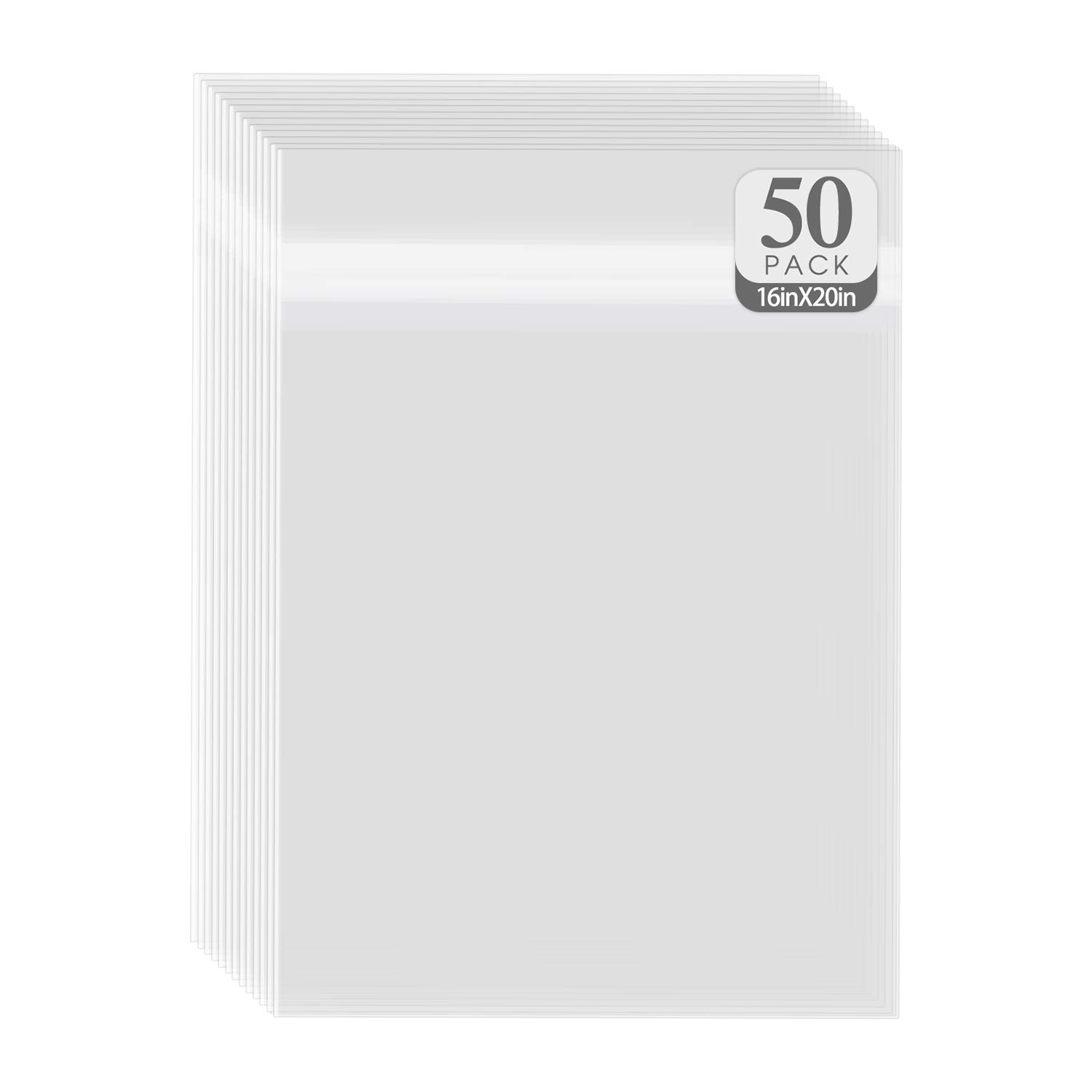 Golden State Art - 50 Pack of 16 3/8x20 1/8 Inch Crystal Clear Plastic Bags for Artwork, Photos, Documents & Crafts - Acid-Free Archival Storage Solution
