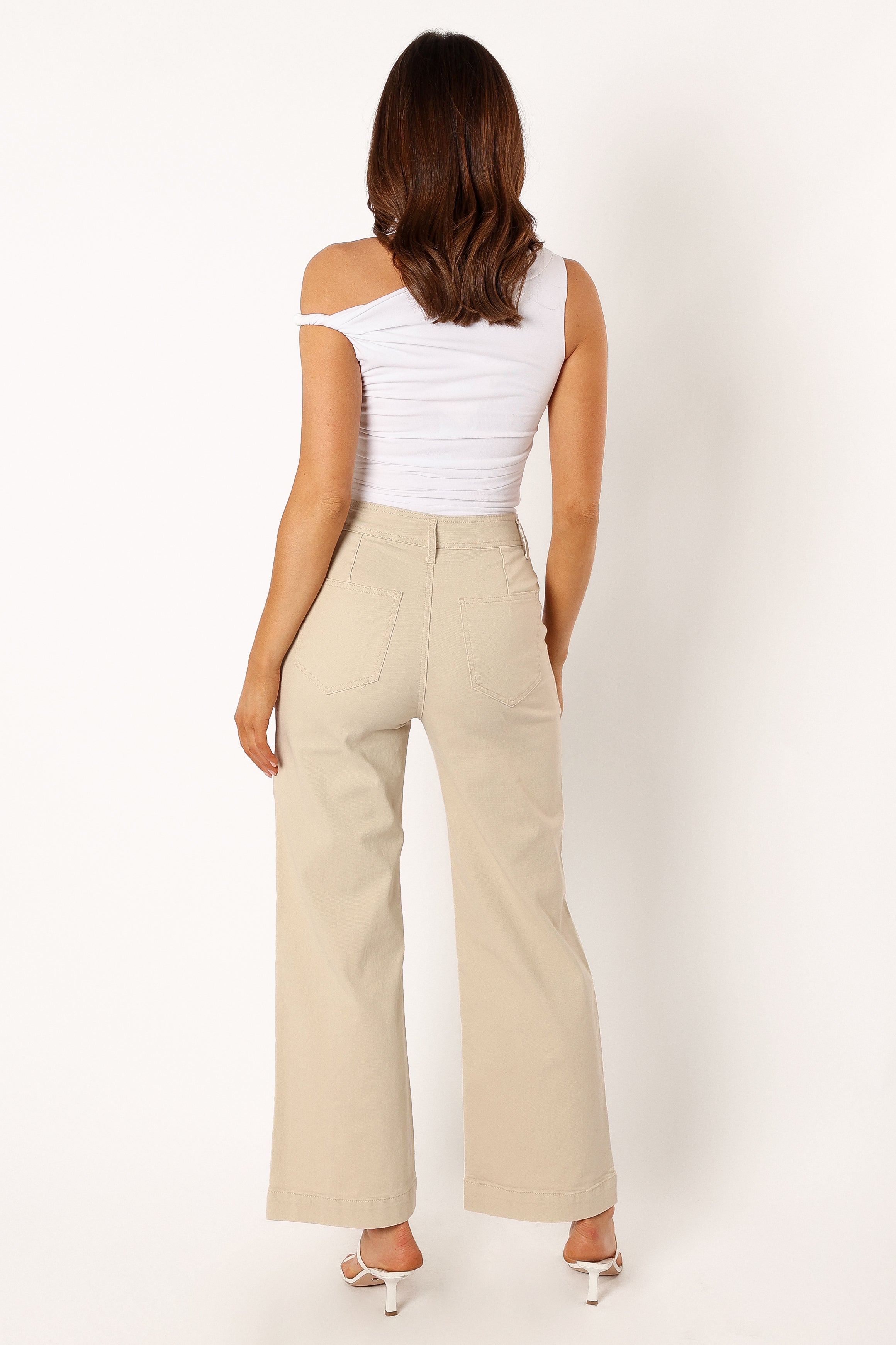 Georgia Wide Leg Pants for Women - High Waisted Flowy Trousers in Beige | Comfortable Casual & Office Wear | Perfect for Work, Travel & Everyday Outfits