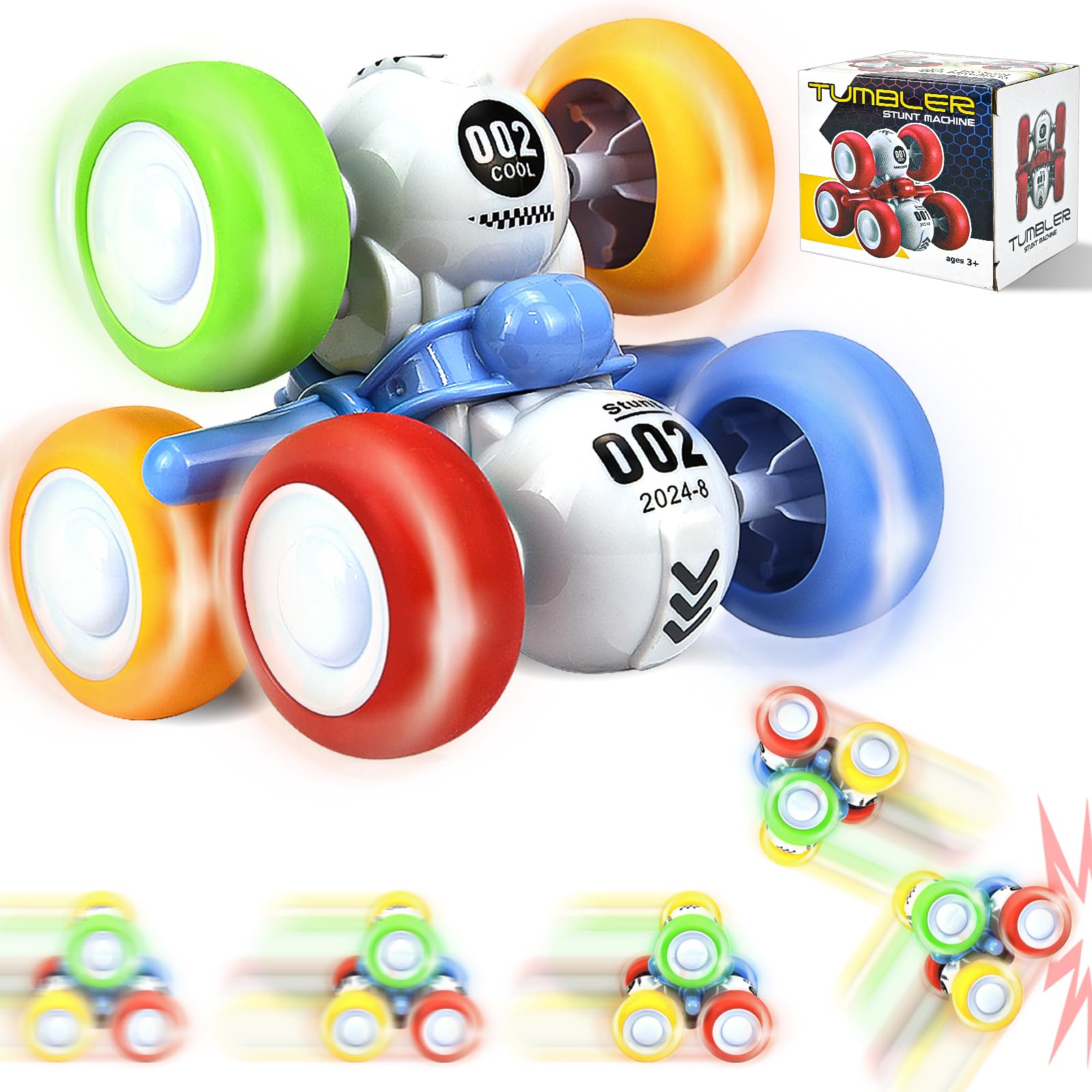 6 Wheels Pull Back Stunt Cars Toys for Kids Ages 3-6 - 360° Rotating Friction Powered Vehicles, Toddler Toy Cars for Boys & Girls - Birthday Gifts & Party Favors (Color) - Perfect for Indoor Play, Outdoor Adventures & STEM Learning Activities