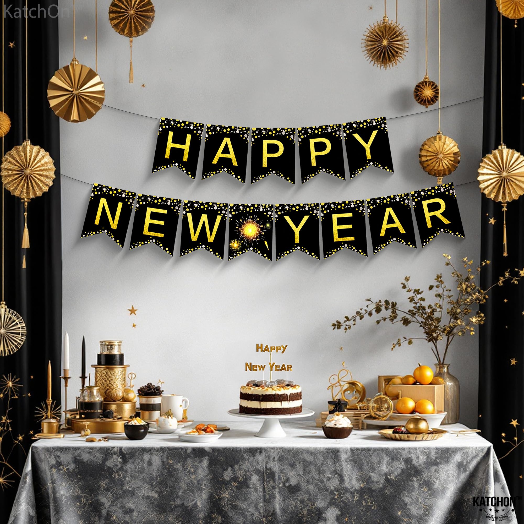 KatchOn 2025 Happy New Year Banner - 10 Feet Large No DIY New Year Sign, Party Decorations & Supplies for New Year's Eve Celebrations | Perfect for Home, Office & Festive Events
