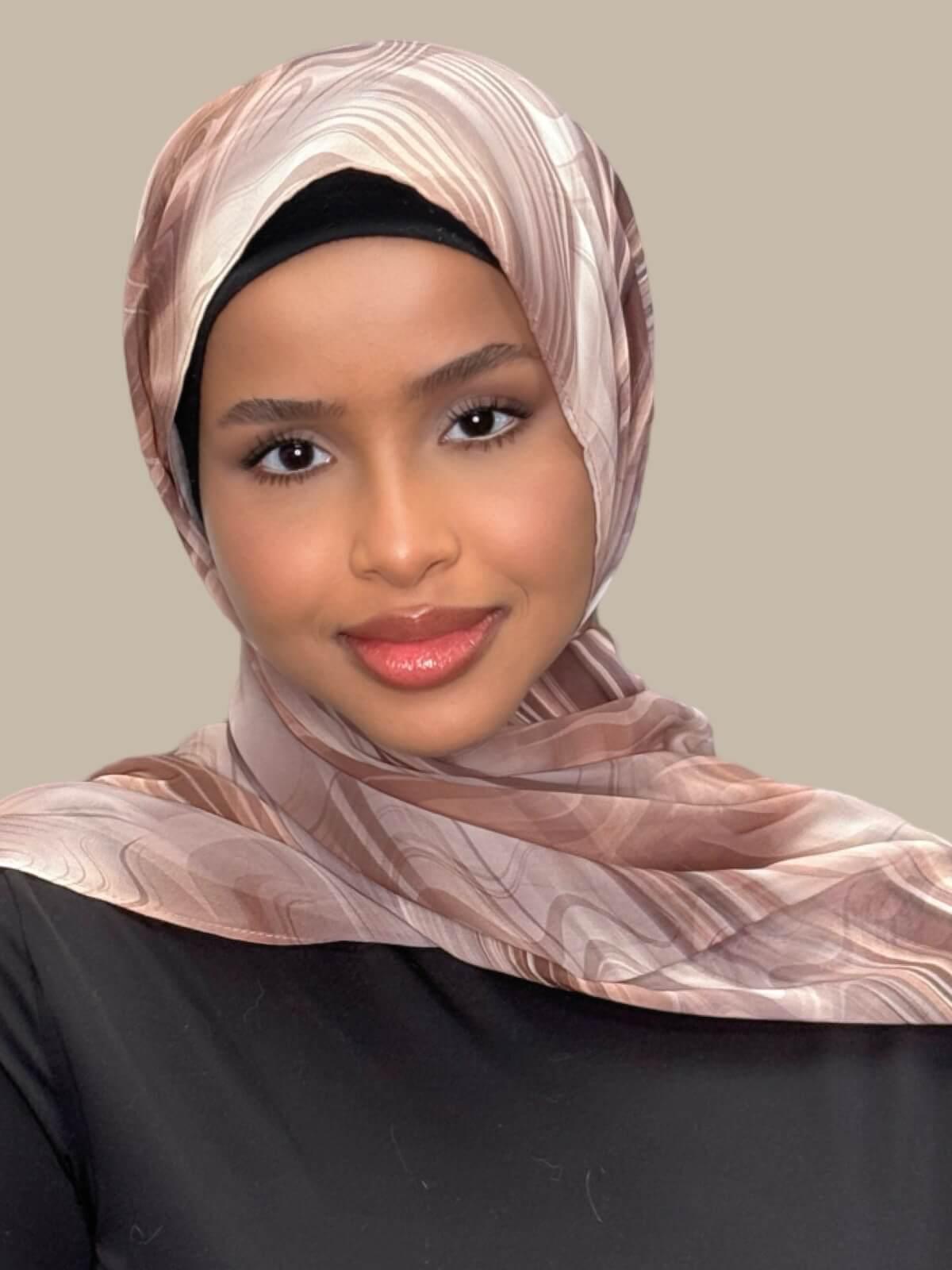 Printed Chiffon Hijab - Elegant Savanna Stripes Design - Lightweight Muslim Scarf for Women - Perfect for Daily Wear, Prayer, and Special Occasions