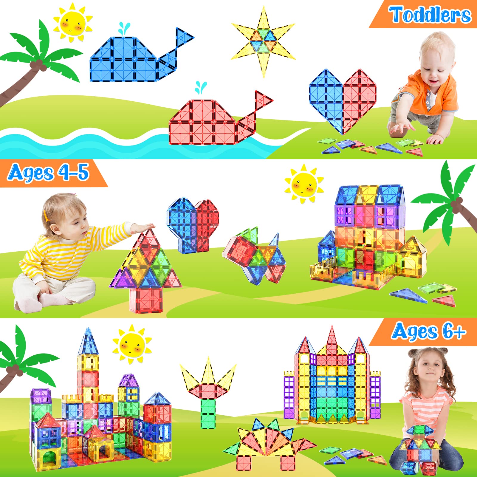 140PCS Magnetic Building Blocks for Kids - STEM Educational Toys for Toddlers, Preschool Learning, Montessori Sensory Toys for Boys & Girls Ages 3+ | Safe Creative Play for Indoor & Classroom Activities