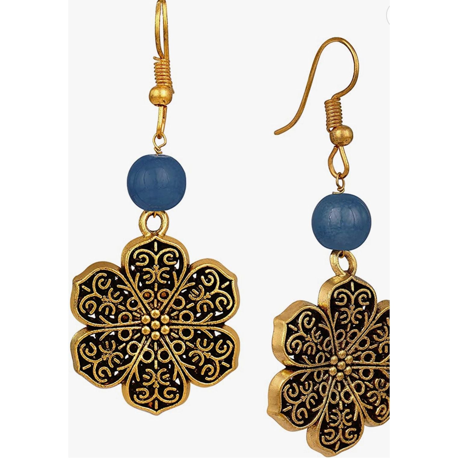 Elegant Gold Plated Floral Onyx Stone Necklace Set for Women | Dainty Jewelry Gift for Her | Perfect for Weddings, Parties & Special Occasions