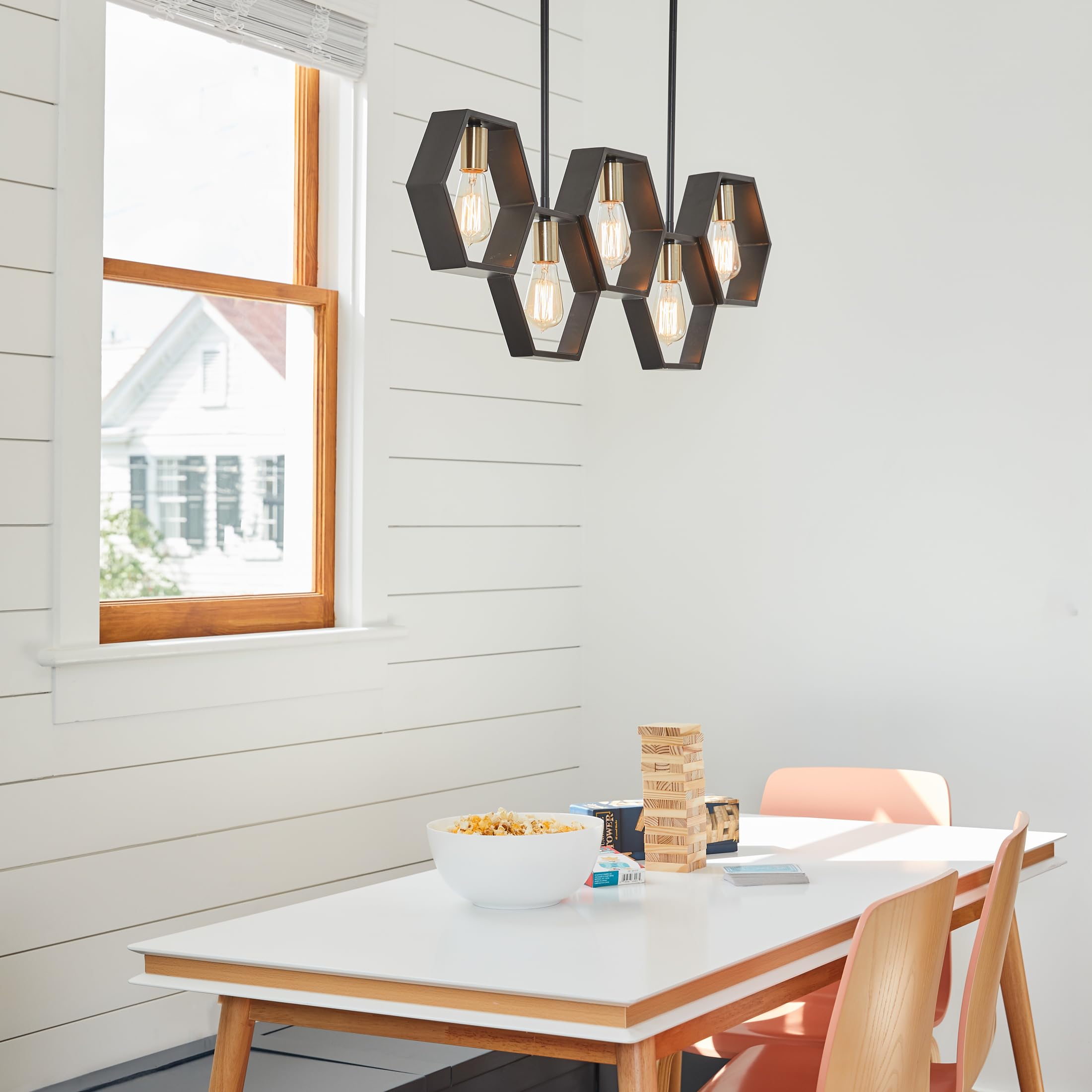 Quoizel Bismarck 5-Light Earth Black Linear Chandelier - Modern Farmhouse Ceiling Light Fixture for Dining Room, Kitchen Island & Living Room Decor