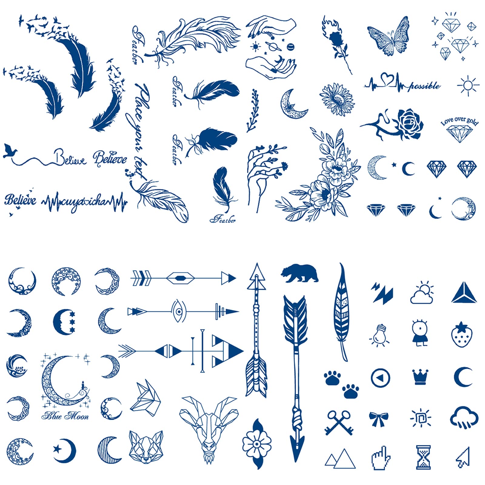 Realistic Semi Permanent Tattoos - 8 Sheets Waterproof Fake Tattoo Stickers Lasts 1-2 Weeks | Plant-Based Ink for Women & Men | Perfect for Halloween, Parties & Christmas Gifts