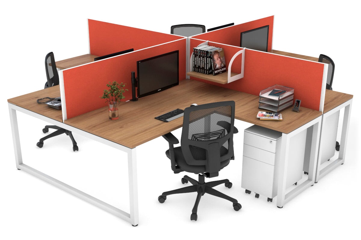 Quadro Loop Legs 4-Person Corner Workstation Desk - 1600L x 1800W with Cable Management Scallop | Office Furniture for Collaborative Workspaces & Team Meetings