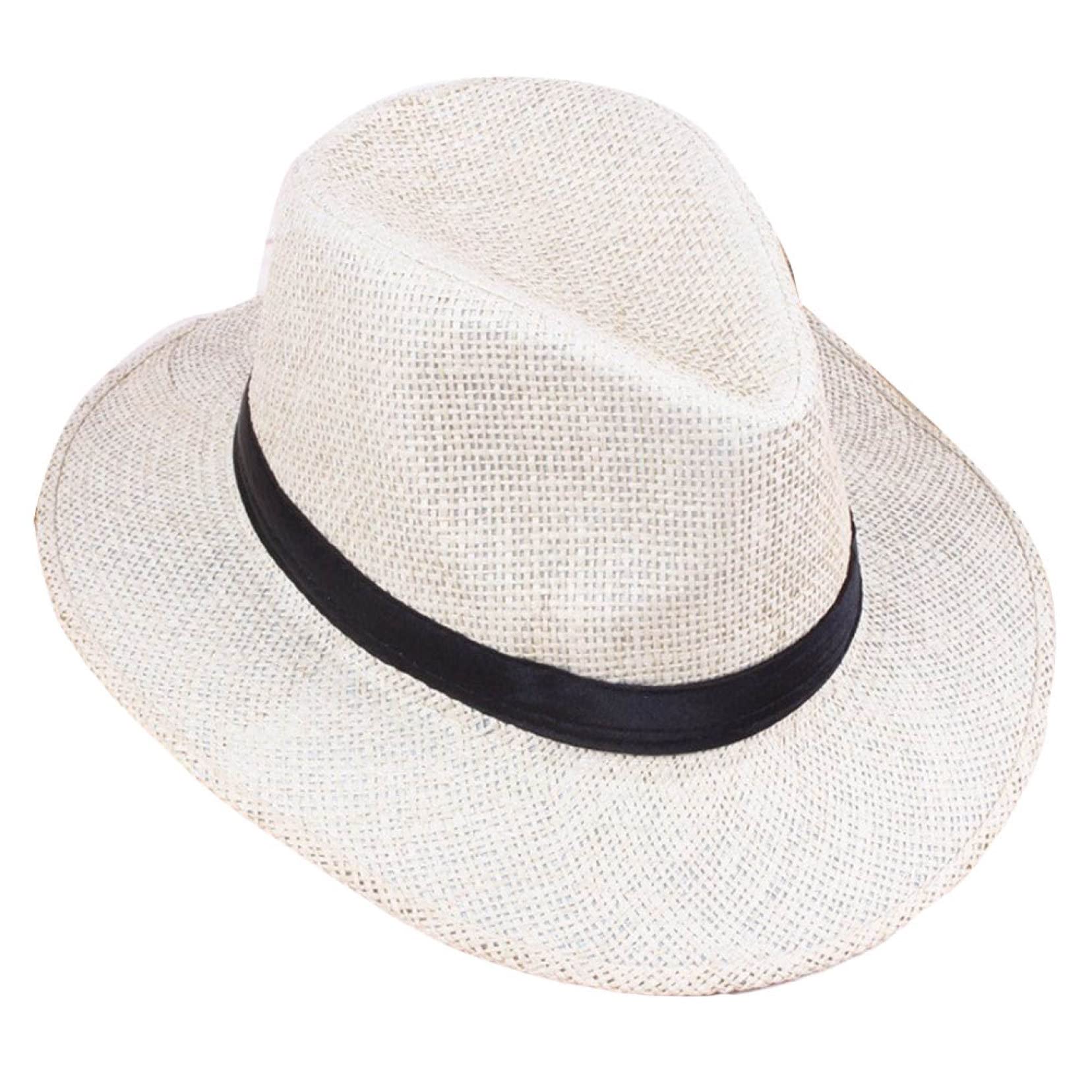 Stylish Wide Brim Straw Panama Hat for Men - Breathable Summer Beach Sun Hat with Black Ribbon, Perfect for Vacations, Outdoor Activities & Fashion Accessories