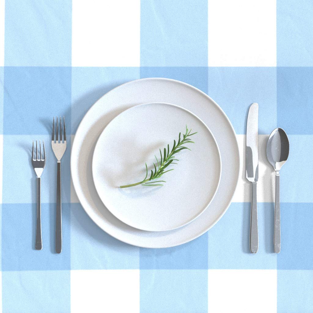 Premium Cotton Sateen Tablecloth 70x90 Inches - Buffalo Check Light Blue Nursery Plaid for Baby Boy, Picnic & Shabby Chic Decor | Custom Modern Print Table Linens for Dining Room, Kitchen, and Outdoor Gatherings