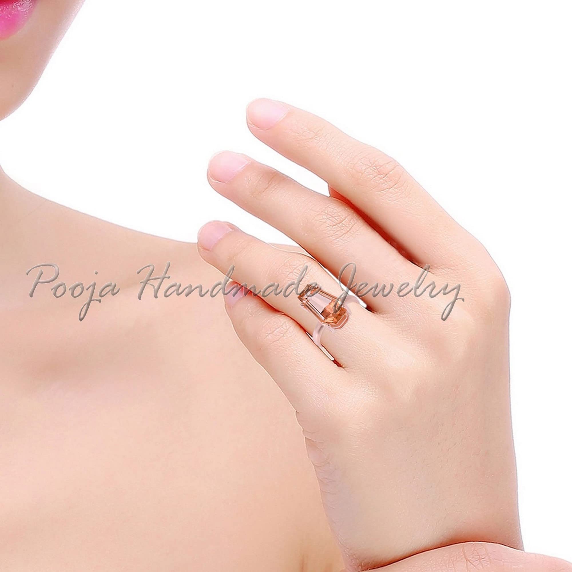 Morganite Coffin Ring - 925 Sterling Silver Gold Plated Engagement Ring, Handmade Morganite Quartz Jewelry for Women, Promise Gift for Christmas, Anniversary & Special Occasions