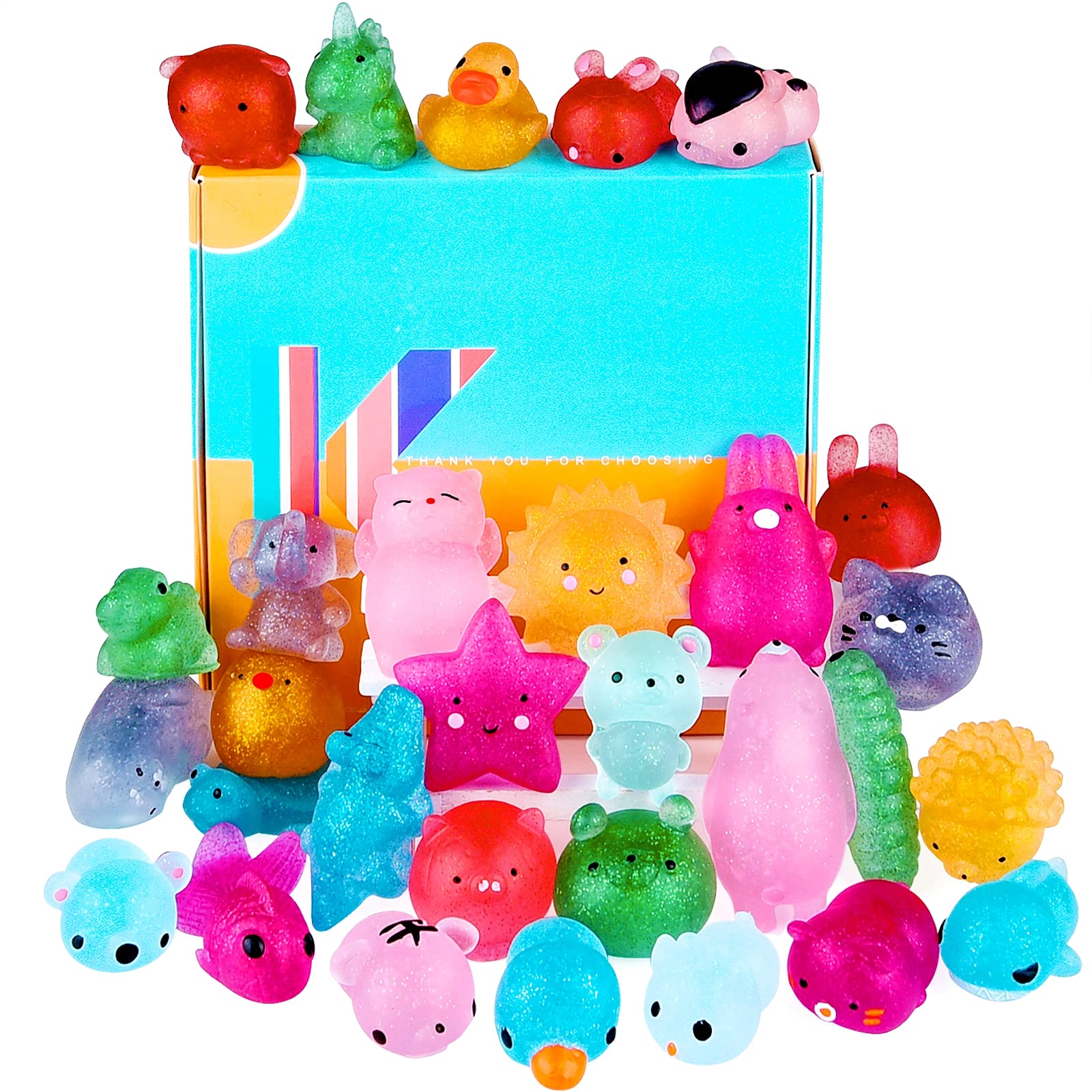 KUUQA 30pcs Glitter Squishy Toys for Kids & Adults - Stress Relief Sensory Fidget Toys, Birthday Party Favors, Easter Egg Fillers - Perfect for Goodie Bags, Classroom Rewards & Anxiety Relief