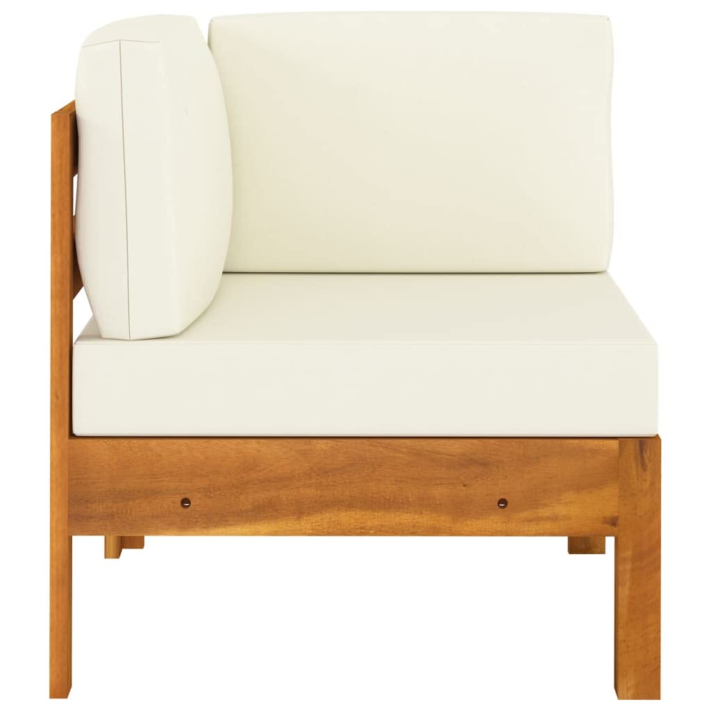 SKM Corner Sofa with Cream White Cushions & Solid Acacia Wood Frame - Modern L-Shaped Sectional Couch for Living Room, Lounge, and Family Room Comfort