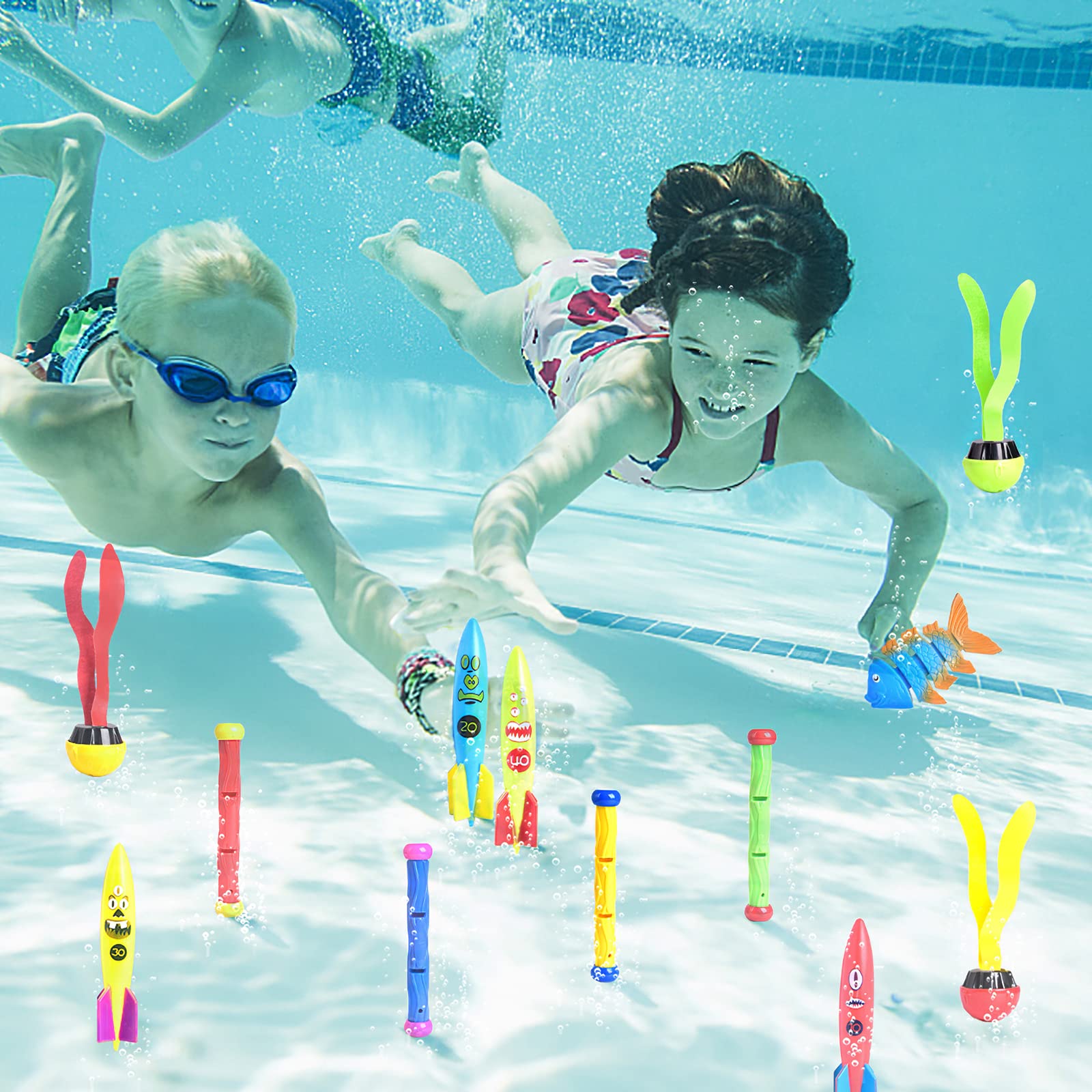 34PCS Fun Diving Pool Toys for Kids & Adults - Swimming Pool Accessories, Toddler Water Games, Outdoor Summer Swim Toys for Family Pool Parties & Beach Activities