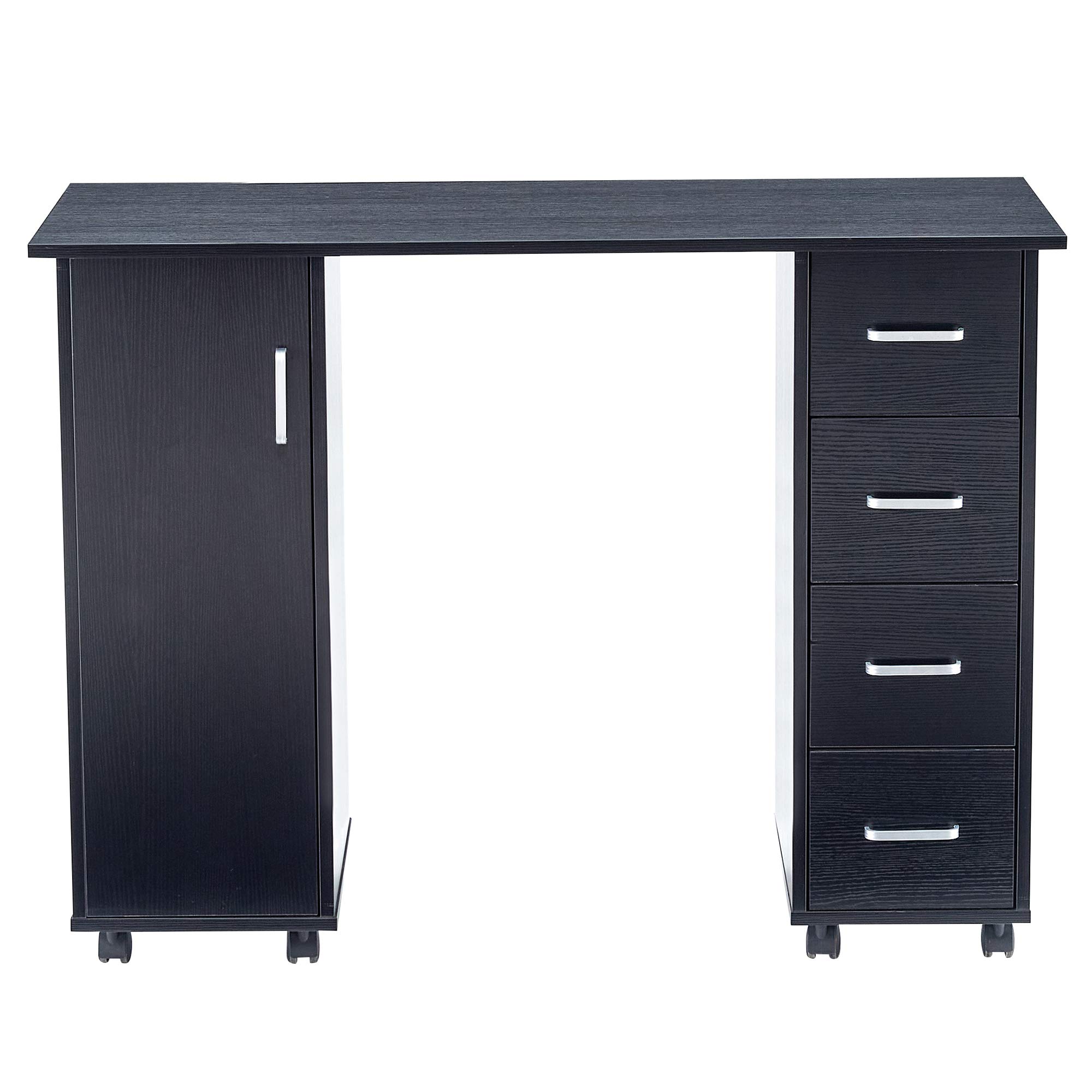Professional SSLine Manicure Nail Table Station with Wheels - Portable Nail Salon Desk with 4 Drawers & Cabinet - Black Beauty Spa Workstation for Nail Art & Pedicure - Perfect for Home Salons, Spas & Professional Nail Technicians