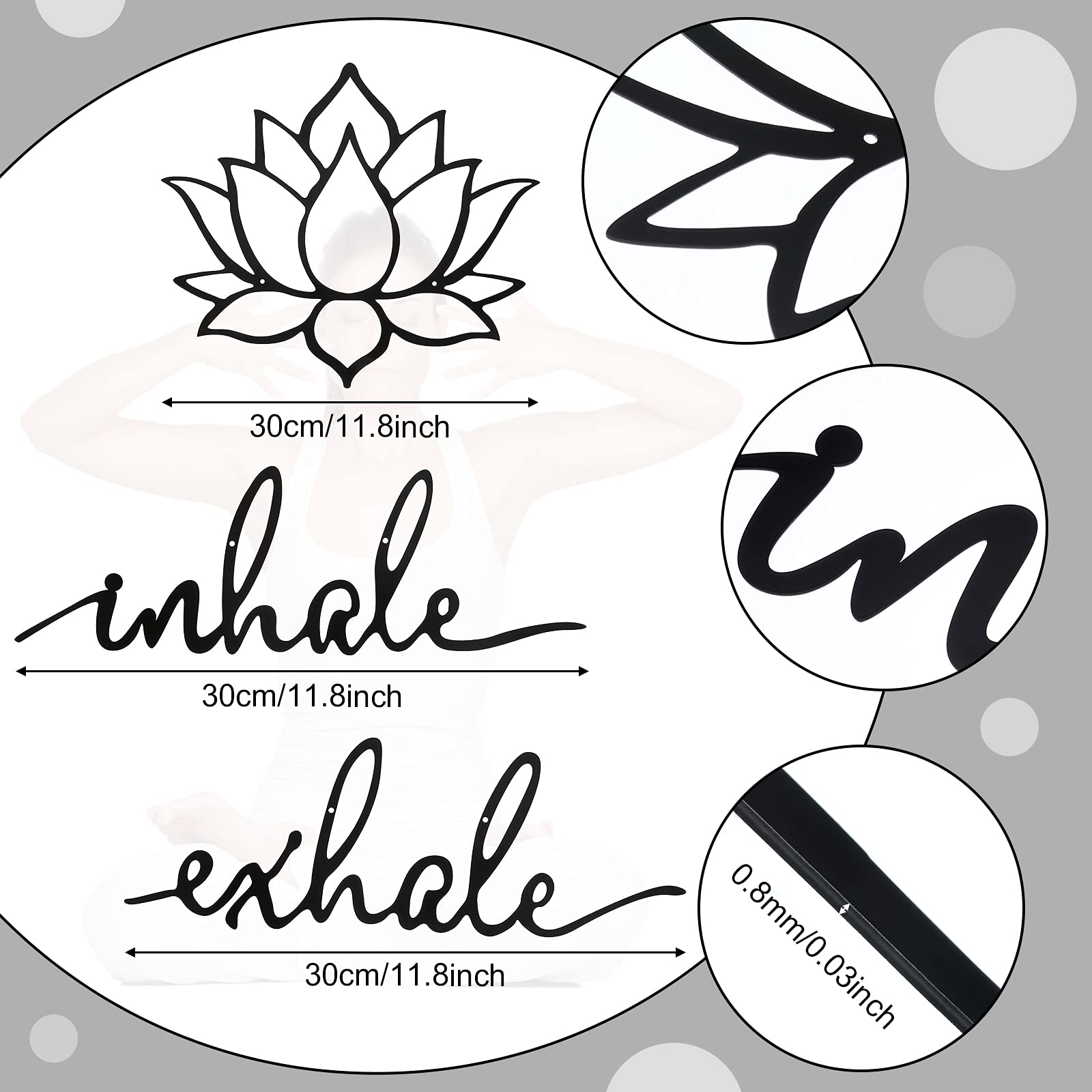 Inhale Exhale Wall Art - Yoga & Meditation Decor with Lotus Flower Design - Black Metal Spiritual Sign for Home, Living Room, Bedroom - Perfect for Yoga Studios, Meditation Spaces & Mindful Home Decor