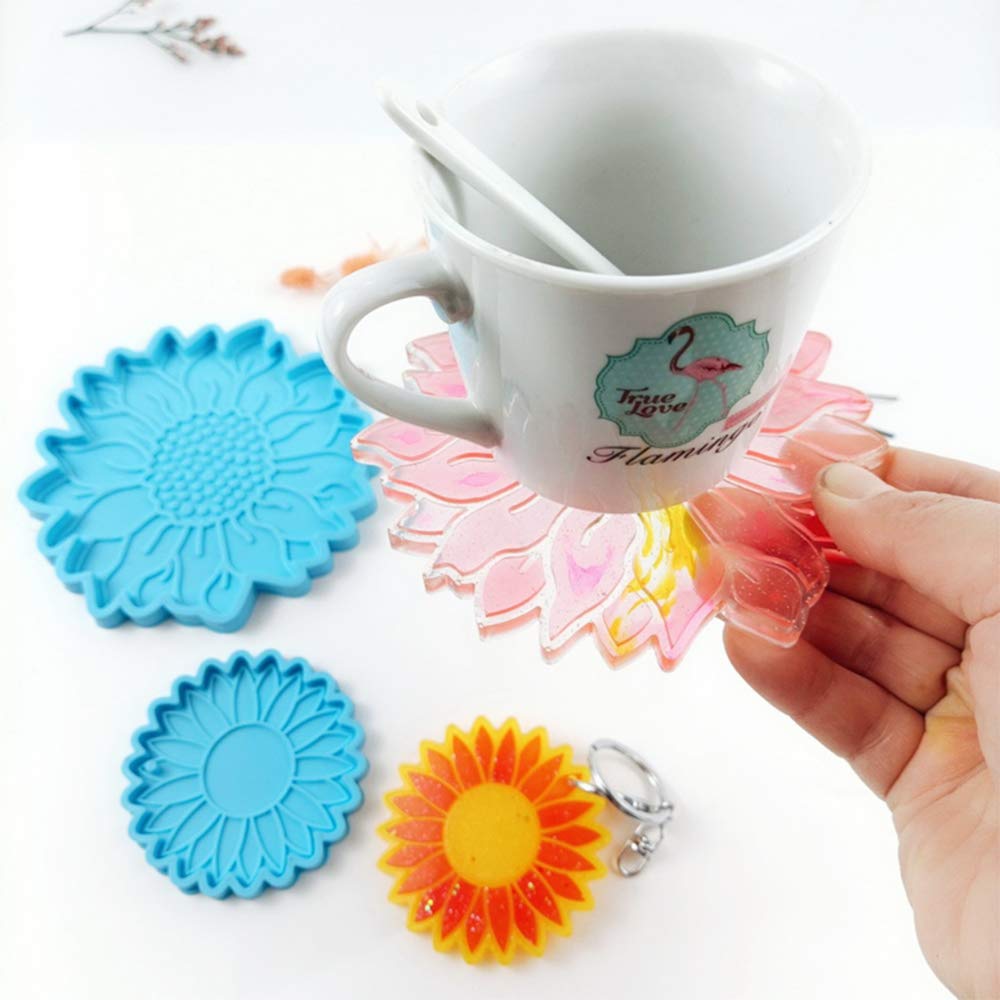 Sunflower Coaster & Keychain Resin Casting Molds - 2pcs Silicone Flower Molds for DIY Crafts, Home Decor, and Gift Making | Perfect for Epoxy Resin, Soap, and Candle Making