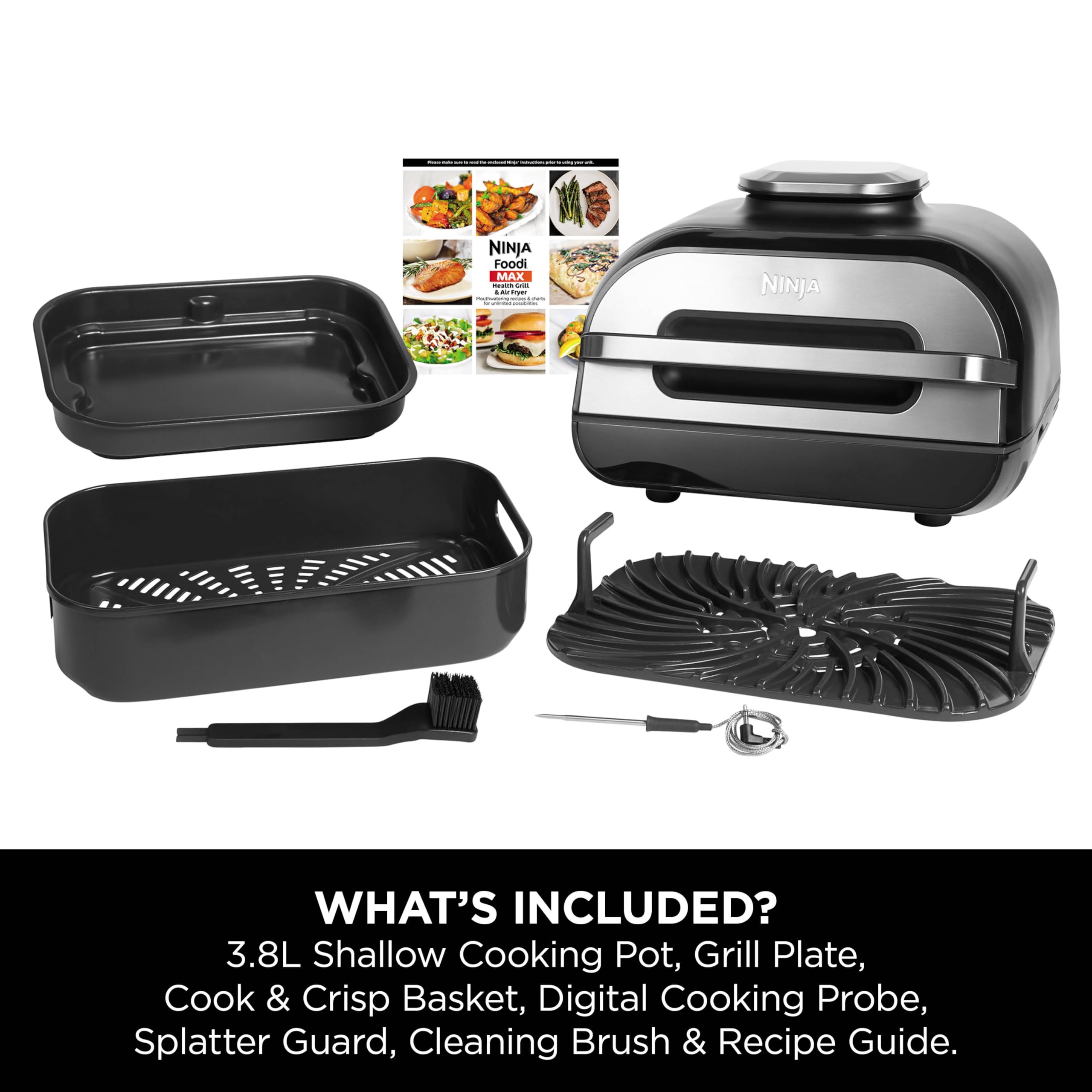 Ninja Foodi Max AG551UK Health Grill & Air Fryer - Grey | 5-in-1 Multi-Cooker for Grilling, Air Frying, Roasting, Baking & Dehydrating | Perfect for Healthy Meals, Family Dinners & Meal Prep