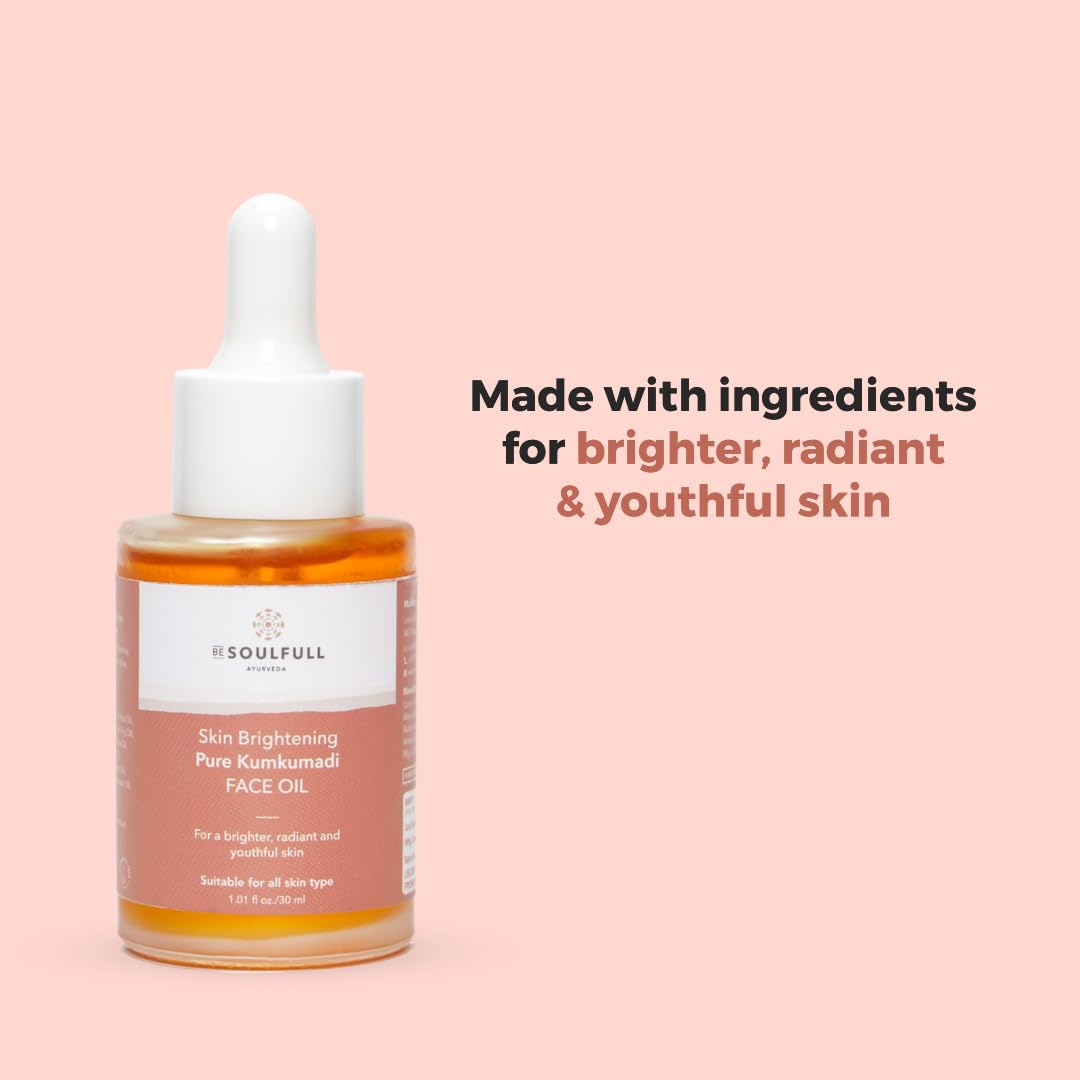 Be Soulfull Kumkumadi Face Oil - Skin Brightening & Anti-Aging Treatment for Radiant, Youthful Glow | 30ml Pure Ayurvedic Facial Oil for Daily Skincare Routine & Nighttime Regimen