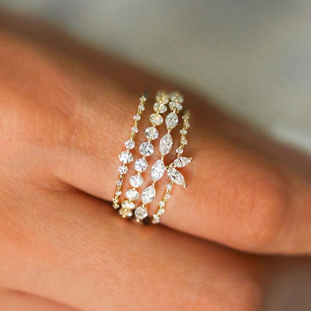 Exquisite Floating Round & Marquise Diamond Ring for Women | Elegant Wedding, Engagement & Anniversary Jewelry Gift