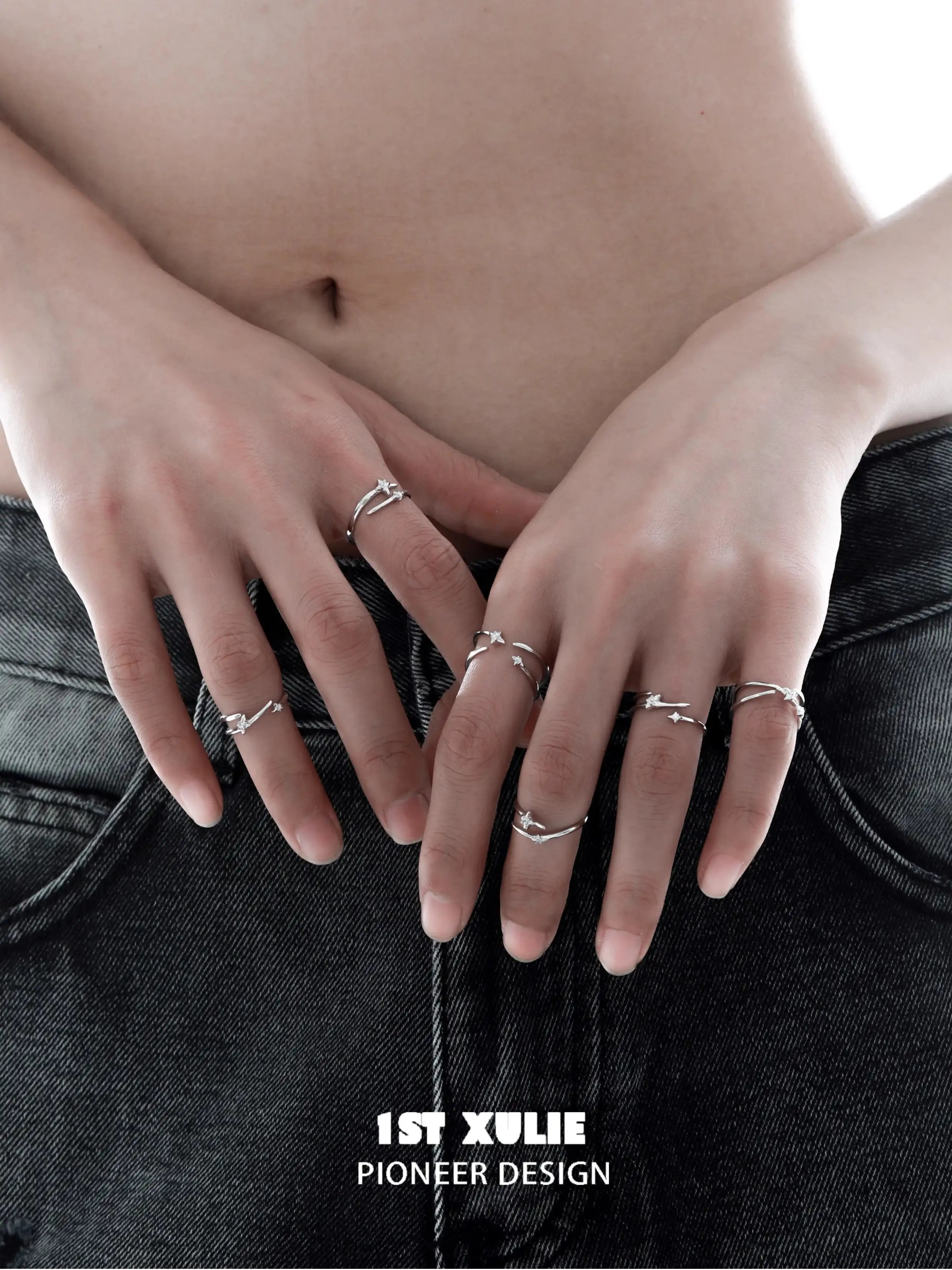 S925 Sterling Silver Irregular Twisted Adjustable Ring Set for Women - Elegant Stackable Boho Jewelry for Everyday Wear & Special Occasions