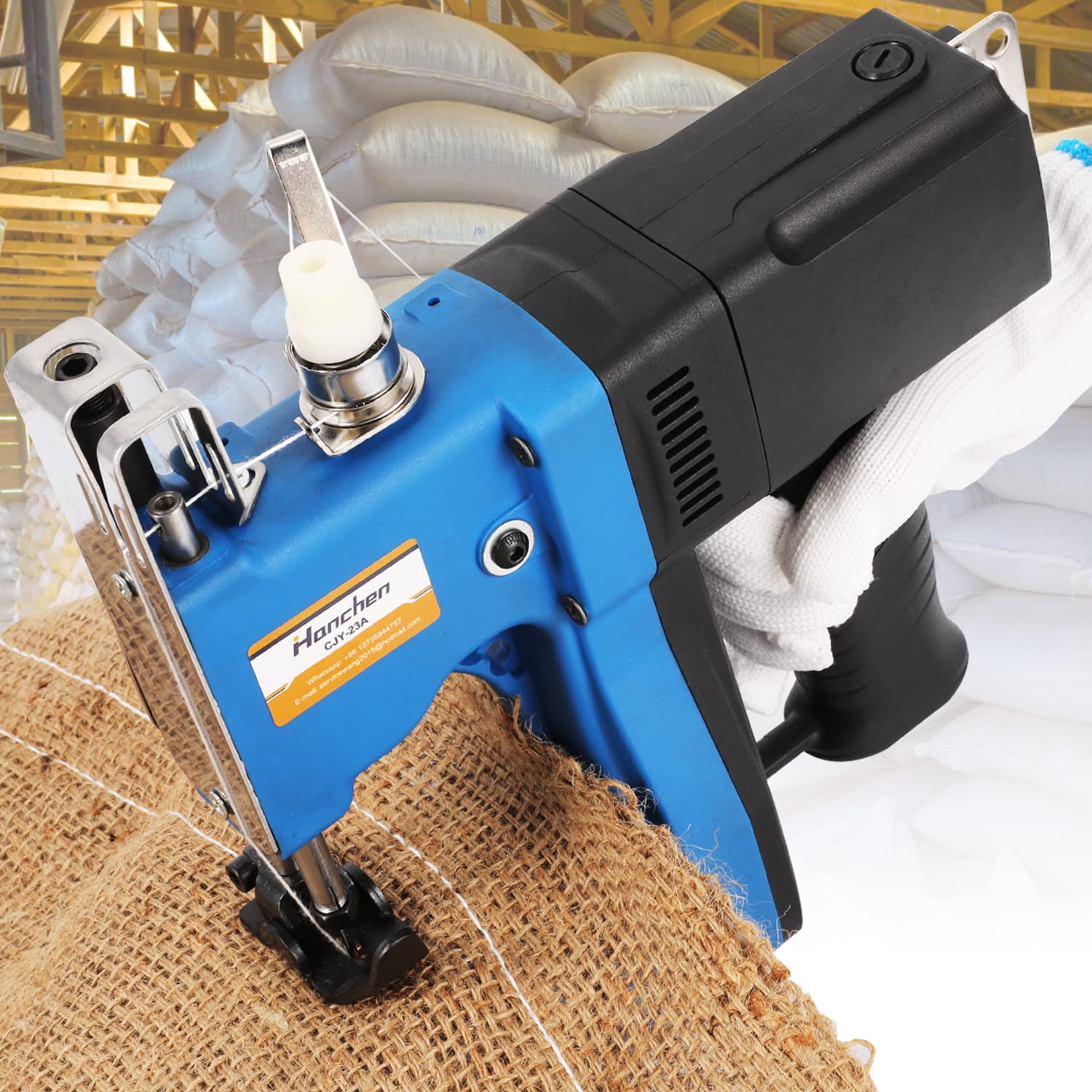 Hanchen Mini Electric Bag Closing Machine - 2.9KG Portable Bag Sewing Machine for Burlap, PP Woven & Kraft Paper Bags - Automatic Packing Machine with CE Certification (220V) - Perfect for Packaging Grains, Seeds, Coffee Beans & Agricultural Products