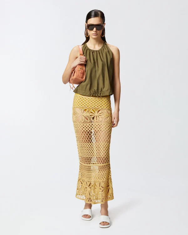 Elegant Mustard Crochet Long Skirt for Women - Boho Chic Summer Maxi Skirt for Beach, Vacation & Casual Outfits