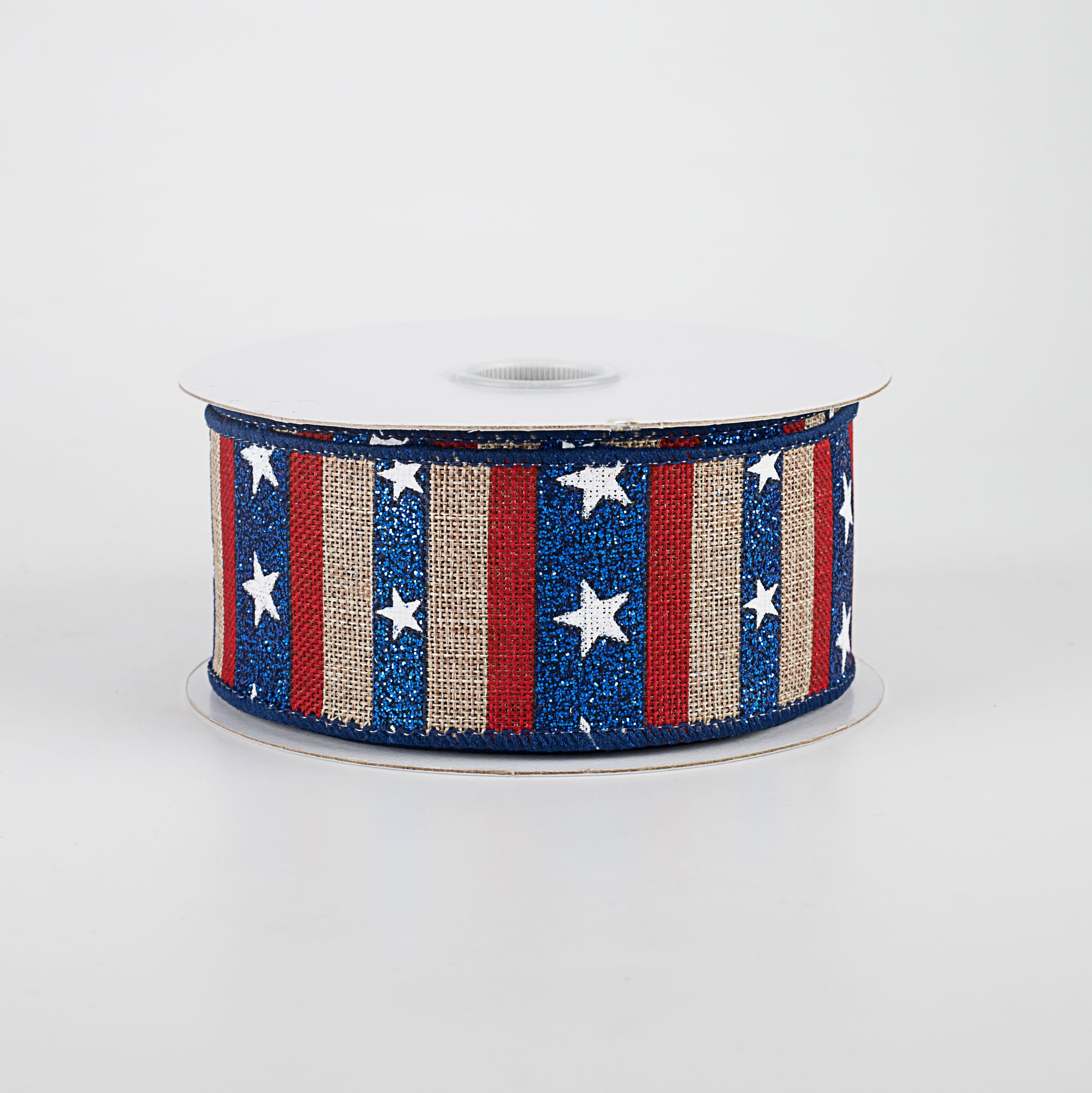 1.5 Inch Navy Blue Glitter Stripes with Stars Ribbon - 10 Yards Natural Decorative Ribbon for Gift Wrapping, DIY Crafts, Party Decorations and Holiday Bows