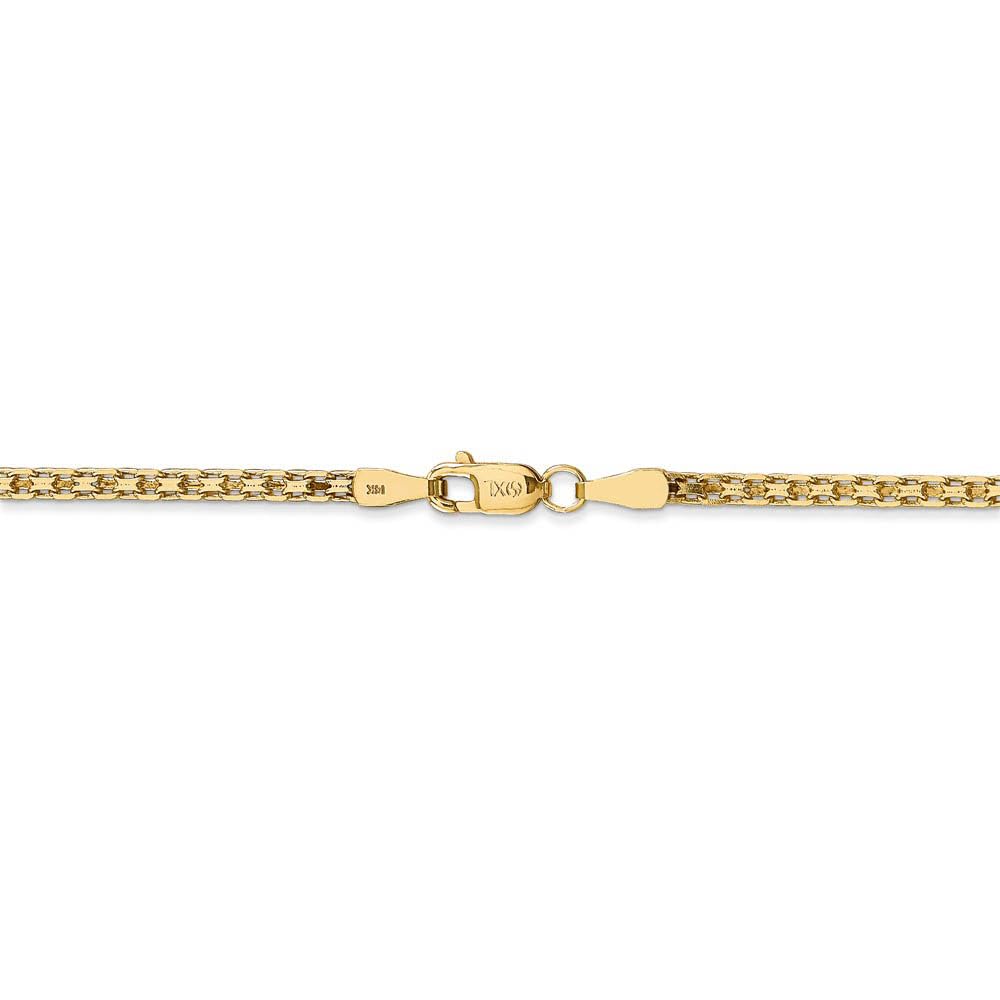 14k Yellow Gold 2mm Flat Bismark Chain Necklace for Women