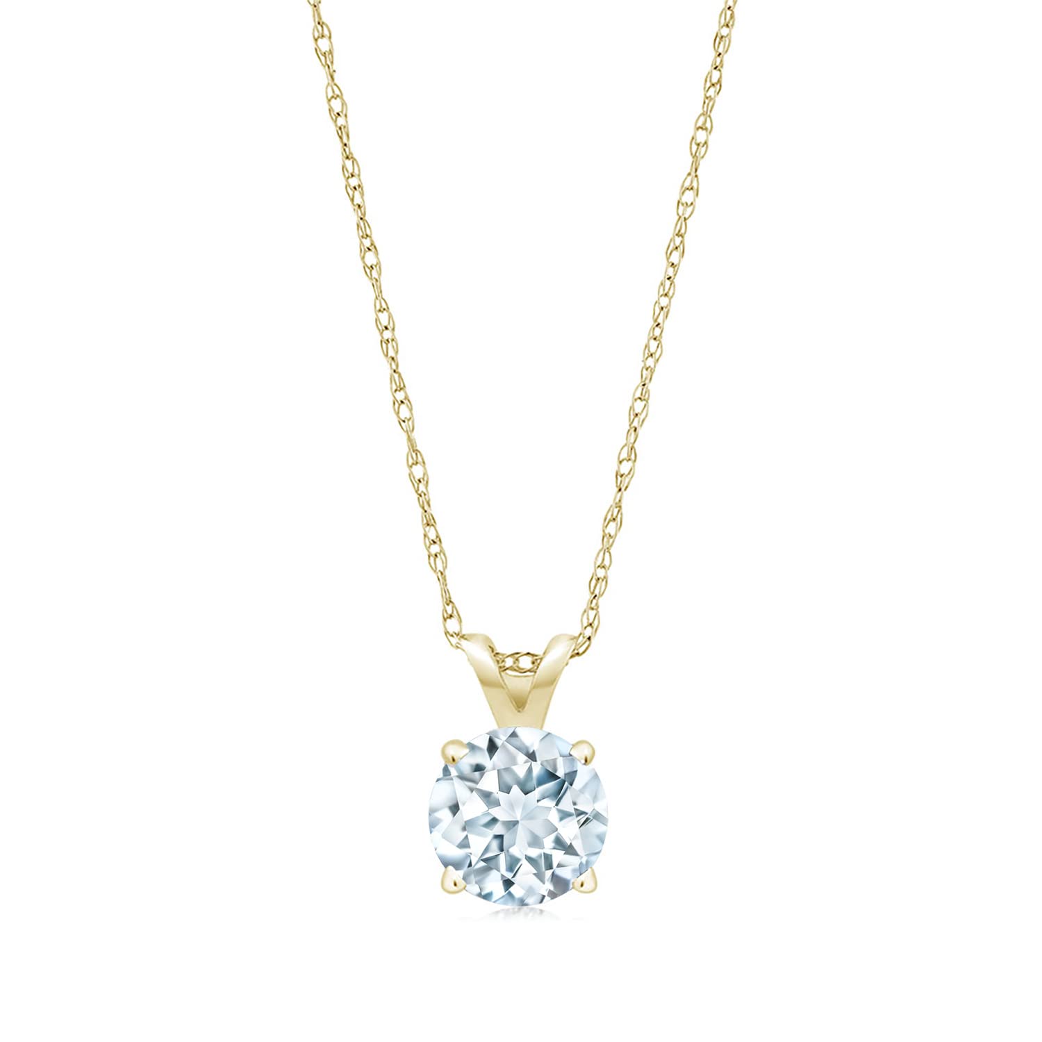 14K Yellow Gold Round 5MM Birthstone Pendant Necklace for Women - Genuine Gemstone Solitaire Jewelry with 18