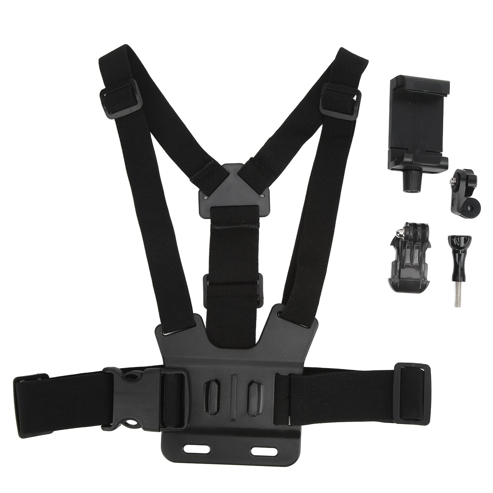 PUSOKEI Adjustable Chest Mount Strap for Smartphone & Action Camera - J-Shaped Mount with Phone Clip Holder - Perfect for Outdoor Cycling, Hiking, Vlogging & Live Streaming Adventures