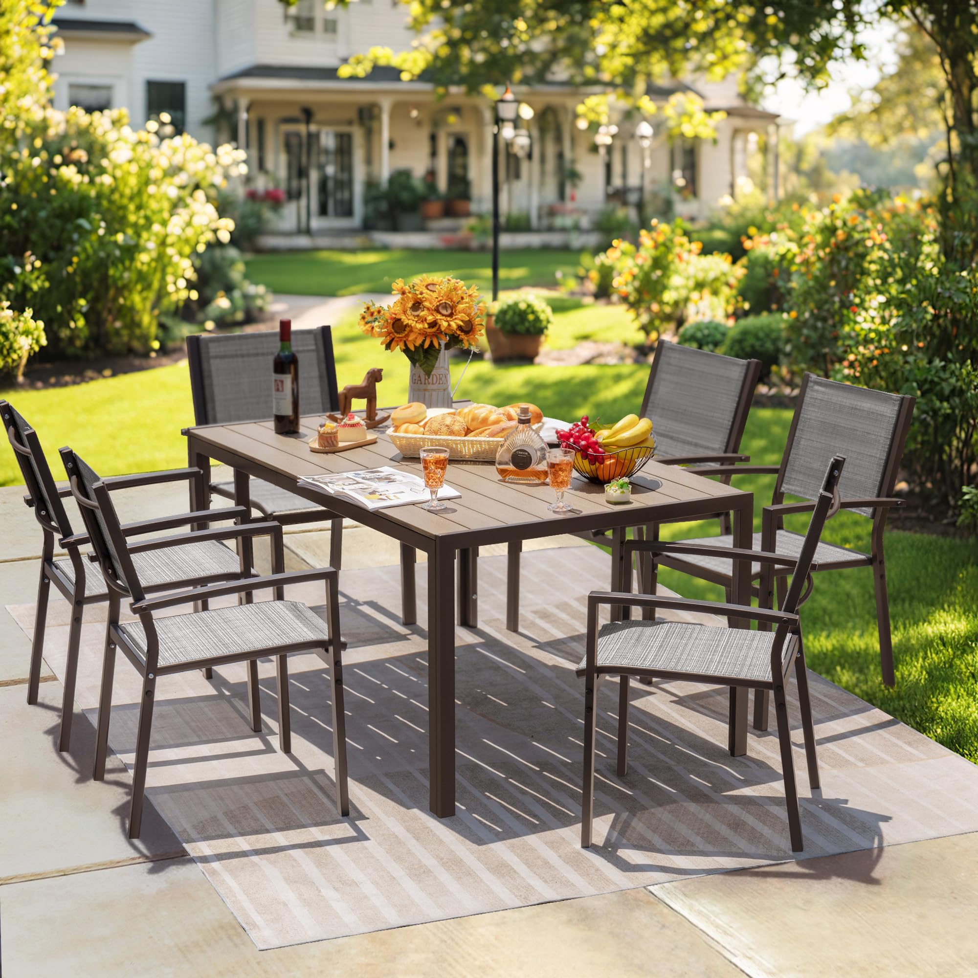 Rankok 6-Piece Stackable Patio Dining Chairs Set - Heavy Duty 290 lbs Capacity Outdoor Textilene Chairs with Armrests for Backyard, Garden, Pool & Lawn - Weather Resistant Grey Furniture (Perfect for Outdoor Entertaining, BBQ Parties & Relaxing by the Pool)