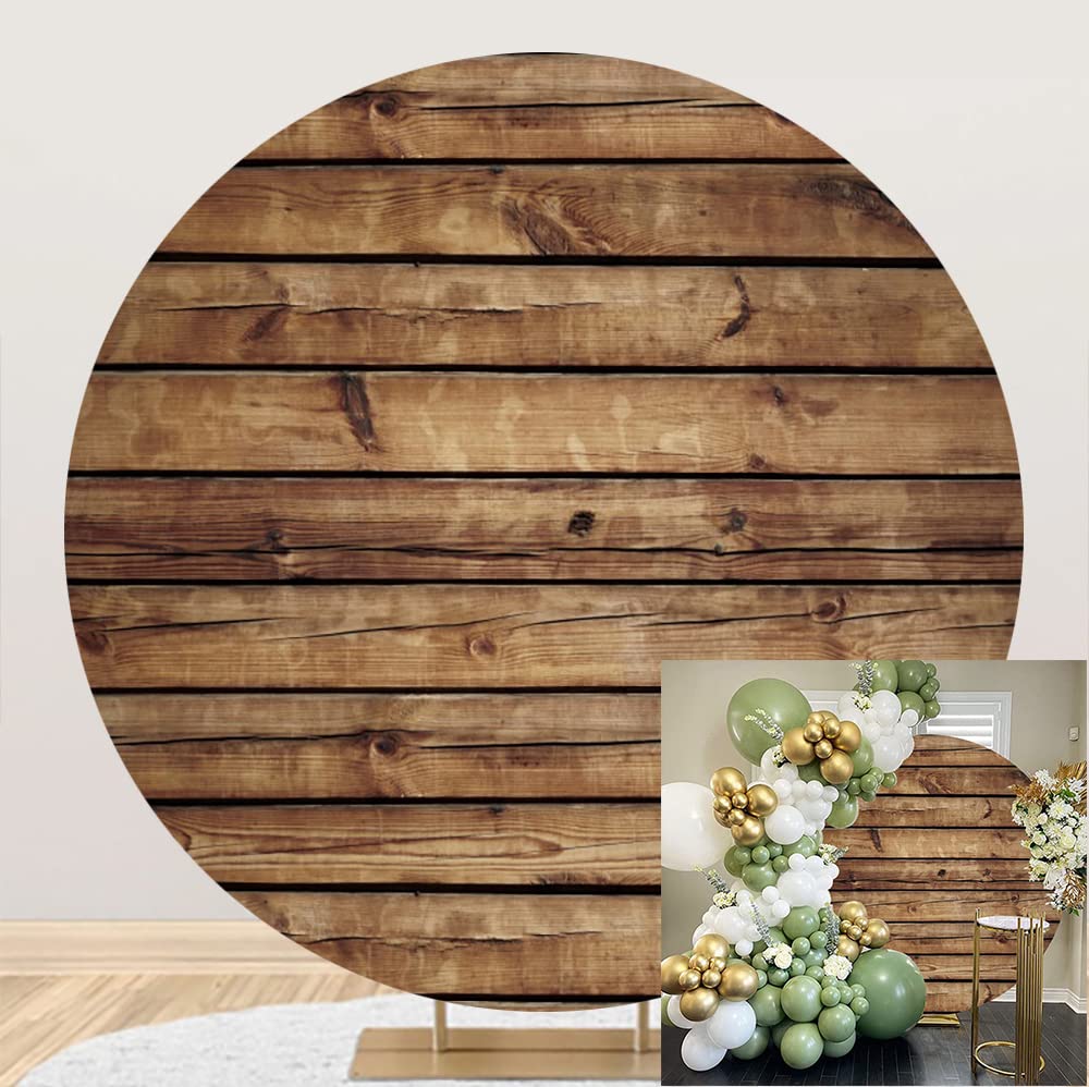 6.5ft Rustic Wood Round Backdrop Cover - Polyester Photo Background for Birthday, Baby Shower, Gender Reveal, Wedding & Prom (Stand Not Included) | Perfect for Parties, Events & Social Media Photography