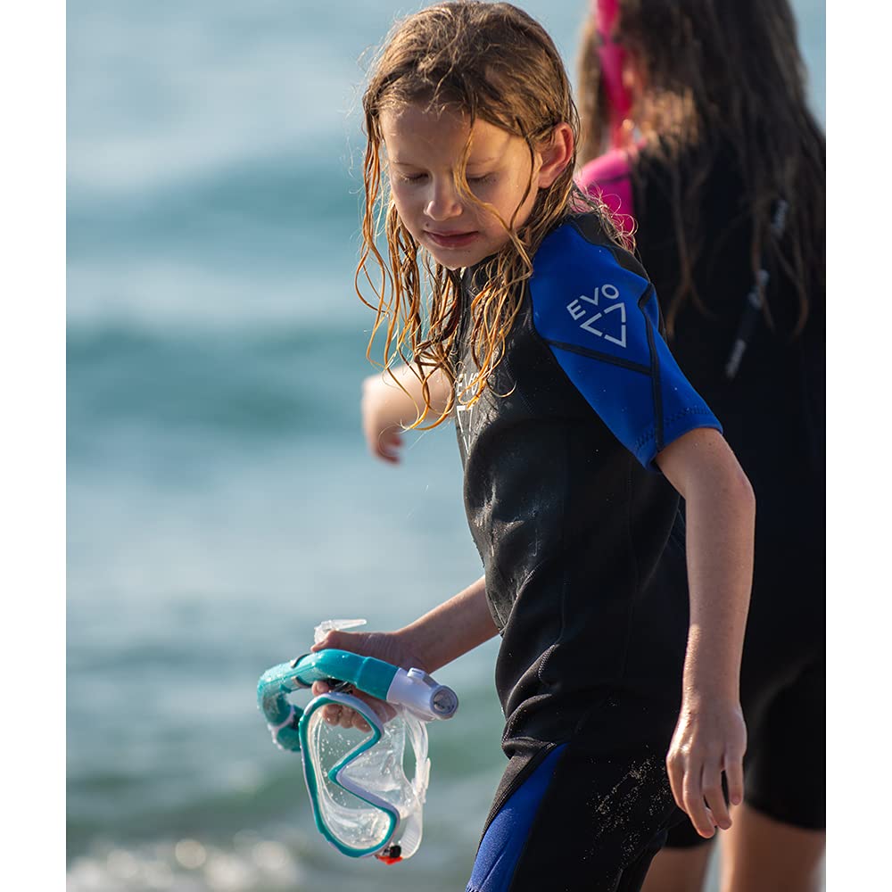 EVO One Dry Snorkel for Kids - Comfortable Snorkeling Gear with Splash Guard & Lower Purge Valve - Perfect for Swimming, Beach Vacations & Underwater Adventures (Ages 5-12)