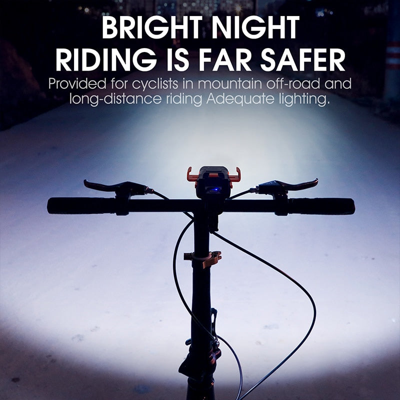 5-in-1 USB Rechargeable LED Bike Light with Horn, Phone Mount, Bell & Power Bank - Waterproof Bicycle Headlight for Night Cycling, Commuting & Mountain Biking Accessories