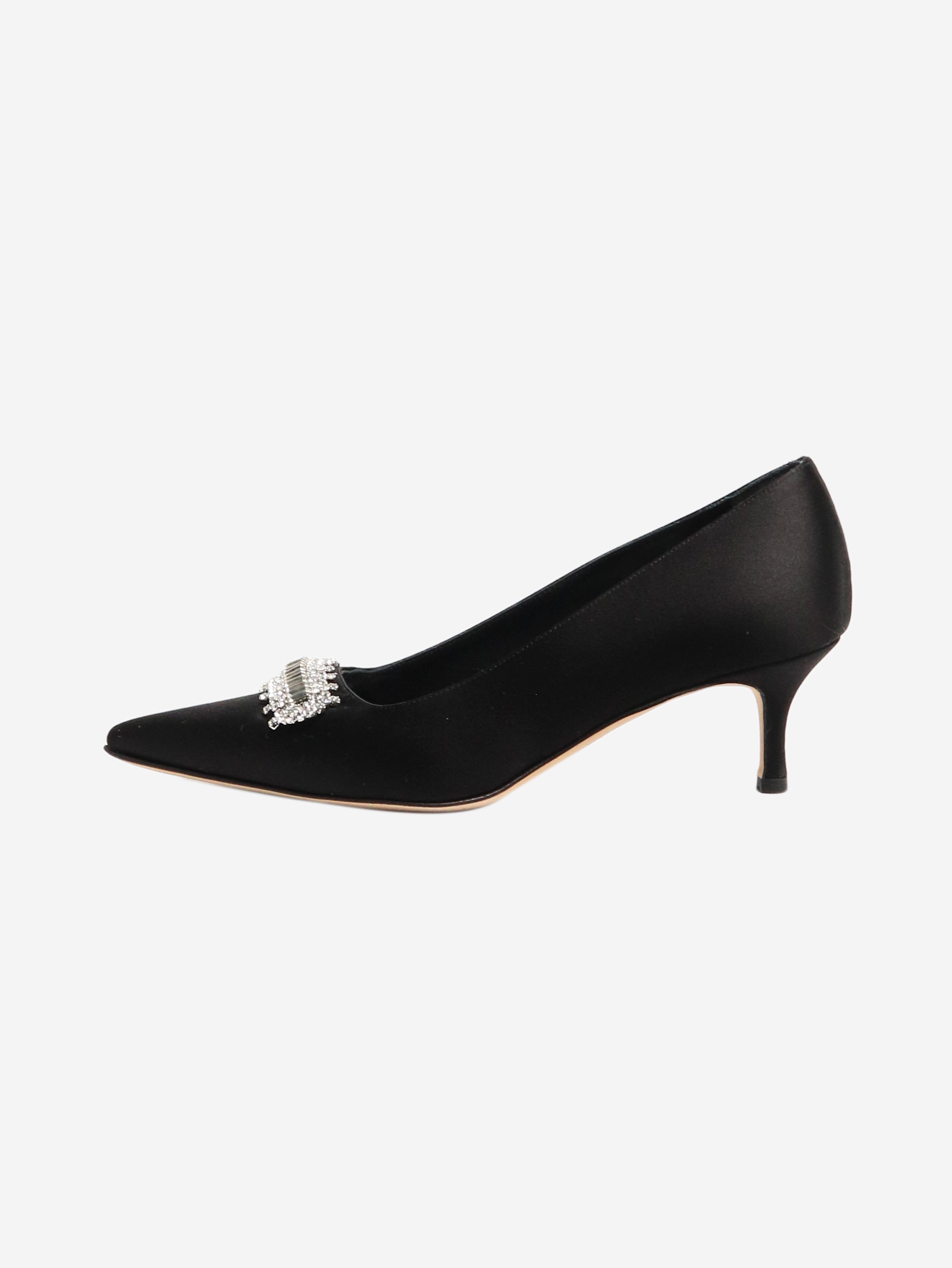 Black Bejeweled Satin Kitten Heel Pumps - Women's Size EU 36 (US 6) - Elegant Evening Shoes for Parties, Weddings & Special Occasions
