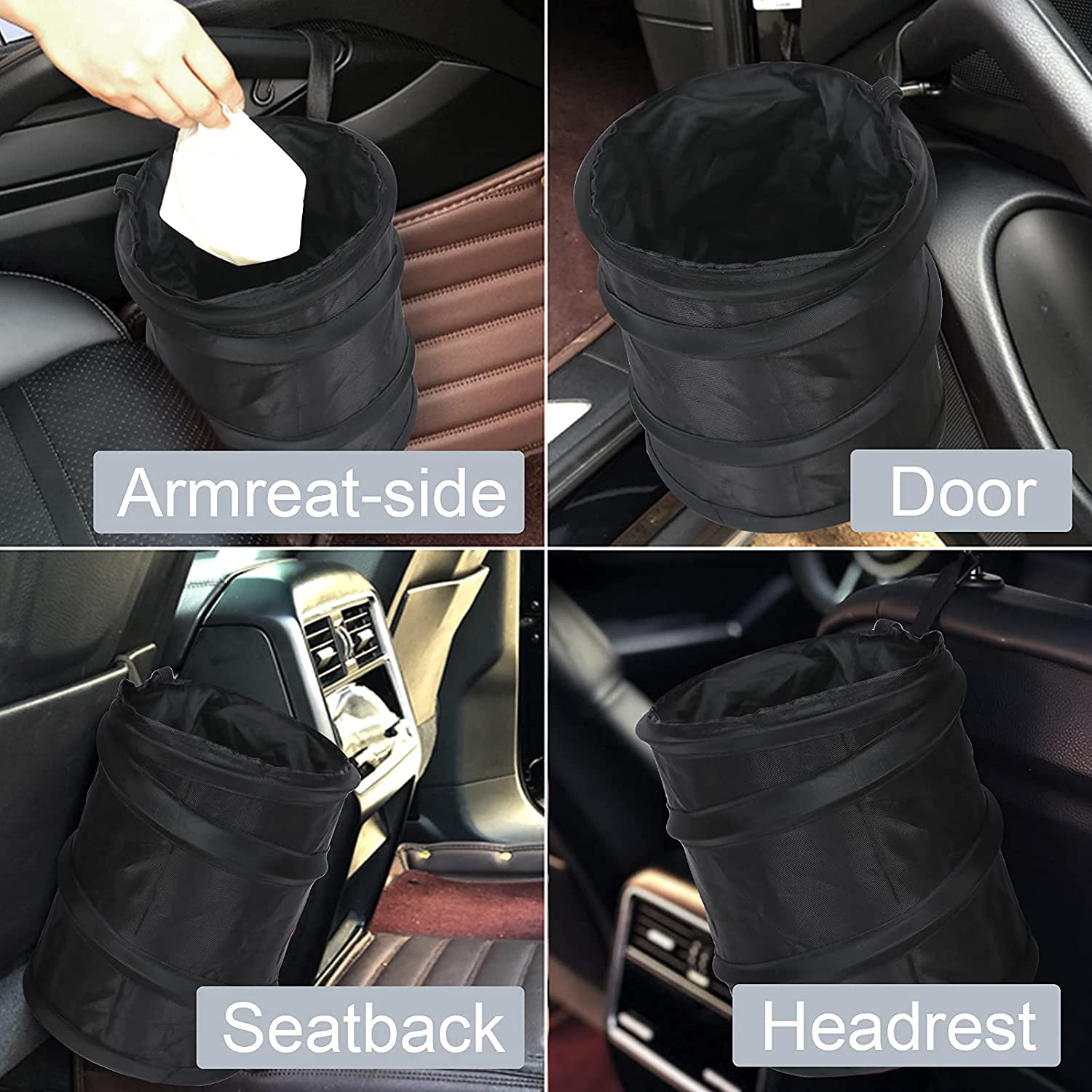 FYY Collapsible Car Trash Can 2 Pack - 1 Gallon Portable Auto Garbage Bin with Seat Hooks for Travel, Camping & Road Trips - Mini Vehicle Trash Can for SUV, Sedan, Truck & RV - Waterproof & Odor-Proof Design