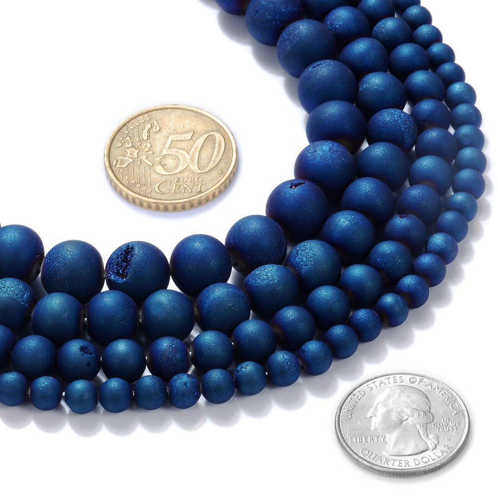 10mm Natural Blue Druzy Agate Round Loose Beads - Healing Crystal Energy Stone for Jewelry Making, DIY Crafts, Bracelets & Necklaces (1 Strand 15