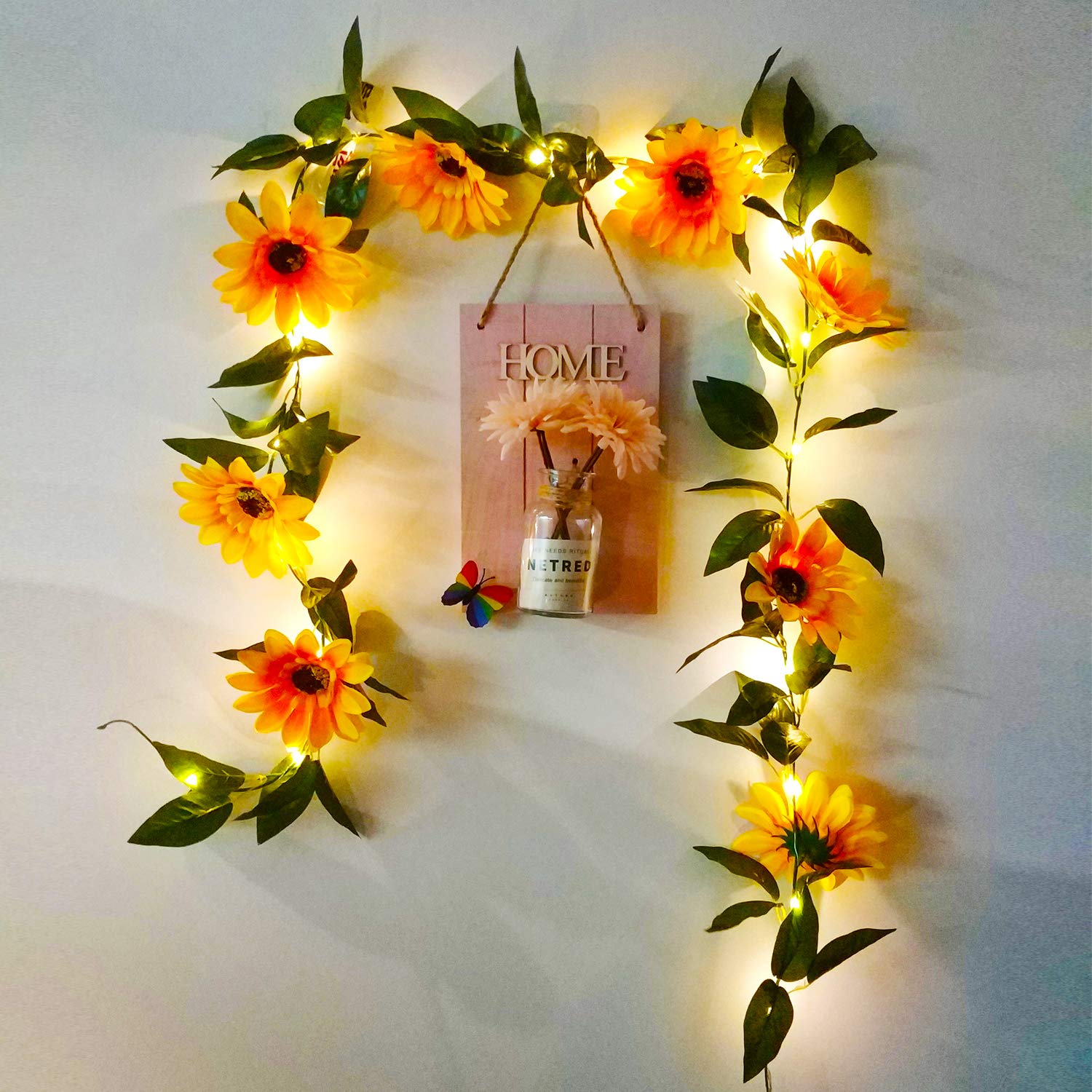 20 LED Sunflower Fairy Lights with Warm White Glow - Battery Powered (2 AA) for Home Decor, Wedding, Party, Garden & Outdoor Lighting