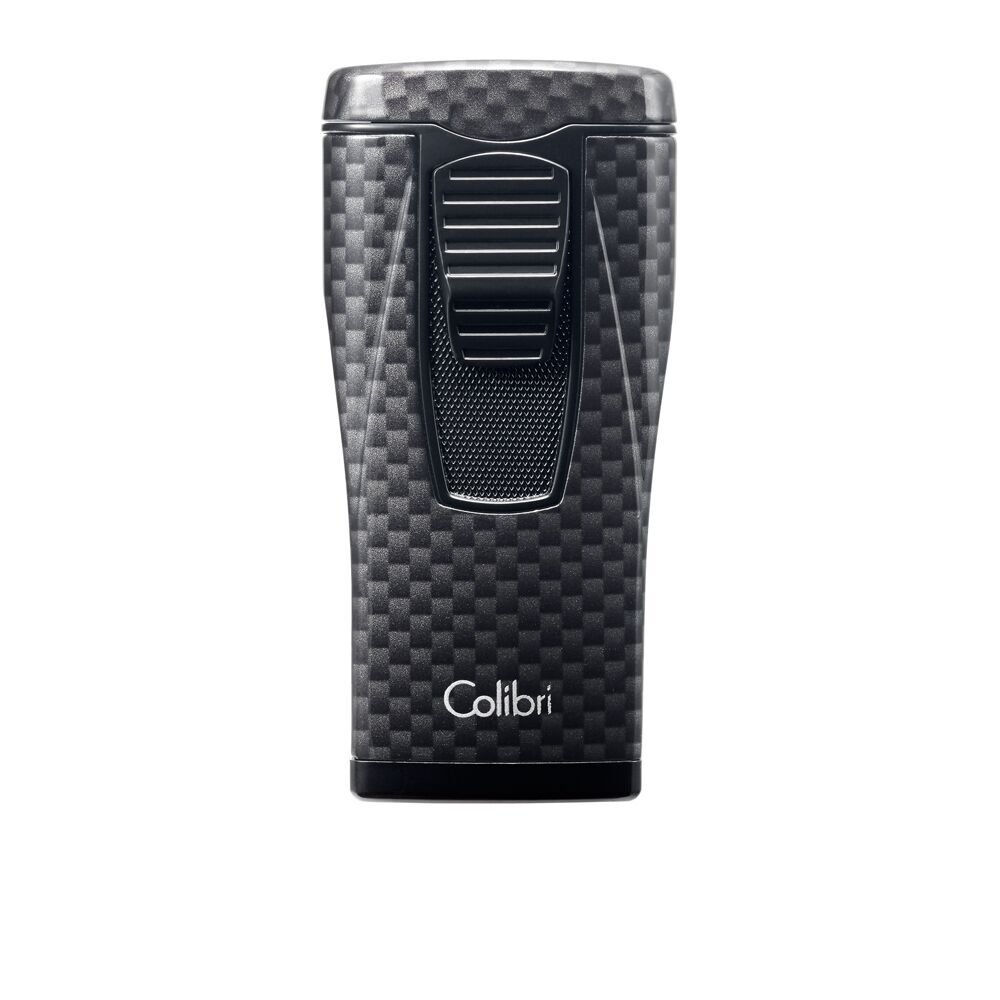 Colibri Monaco Triple Flame Butane Lighter - Black Carbon Fiber Print for Cigars, Cigarettes & Outdoor Use