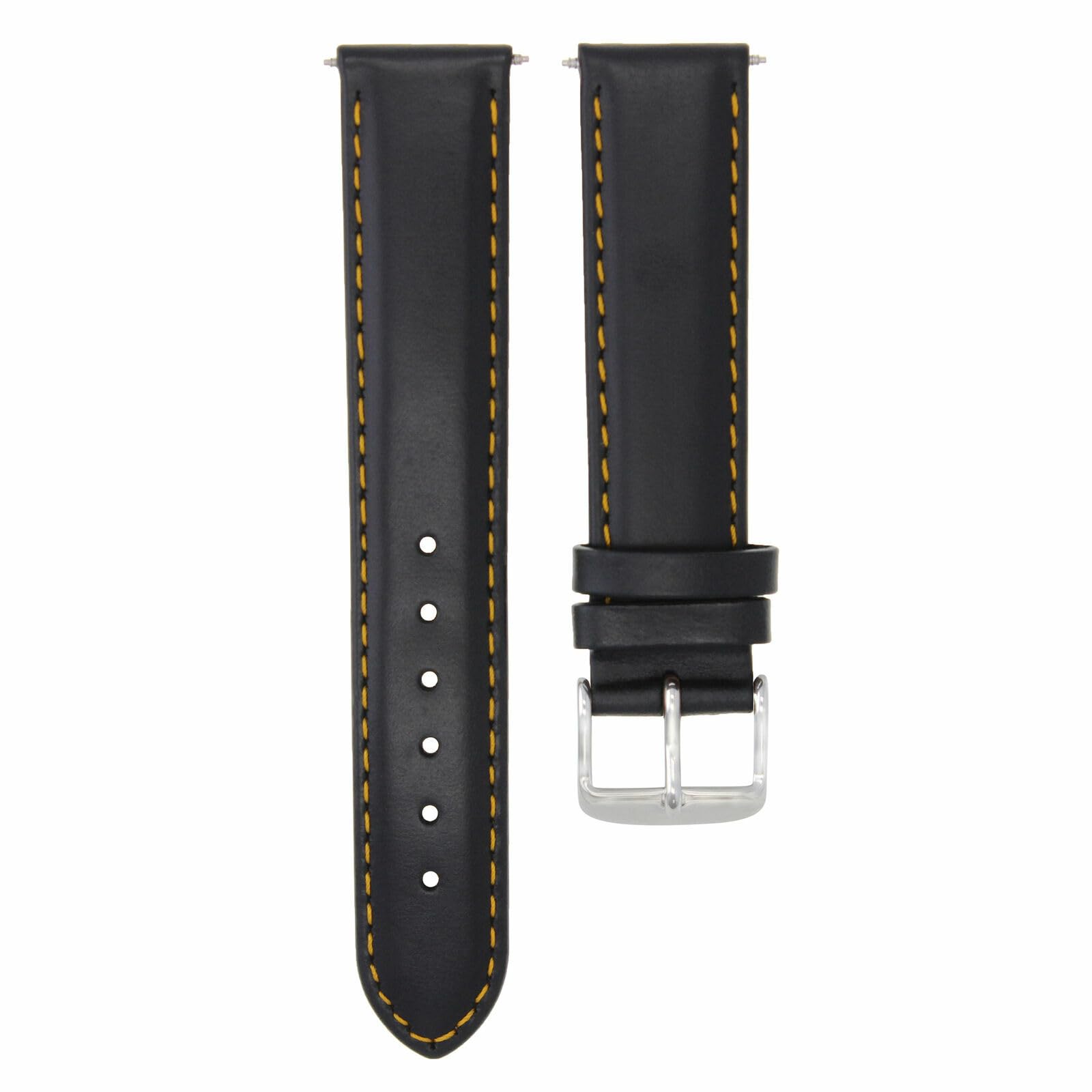 18mm Smooth Genuine Leather Watch Band Strap for Invicta Russian Watch - Black with Orange Stitching | Durable Replacement Strap for Men's & Women's Watches | Perfect for Casual, Business & Everyday Wear